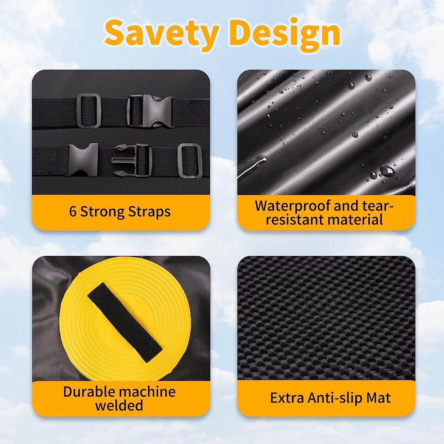 Rooftop Car Cargo Carrier Bag 15 Cubic Feet, Waterproof Car Rooftop Bag with Anti-Slip Mat and 6 Door Hooks, Suitable for All Vehicle with/Without Rack - OMOTOR