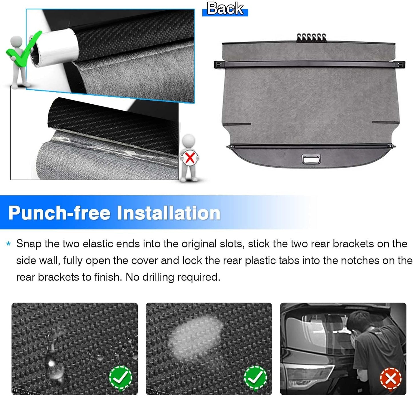 Cargo Cover for Chevy Chevrolet Equinox GMC Terrain 2024 2023 2022 2021 2020 2019 2018 Accessories Retractable Trunk Cover All Weather Shielding Shade Cargo Luggage Cover Carbon Fiber Texture - OMOTOR