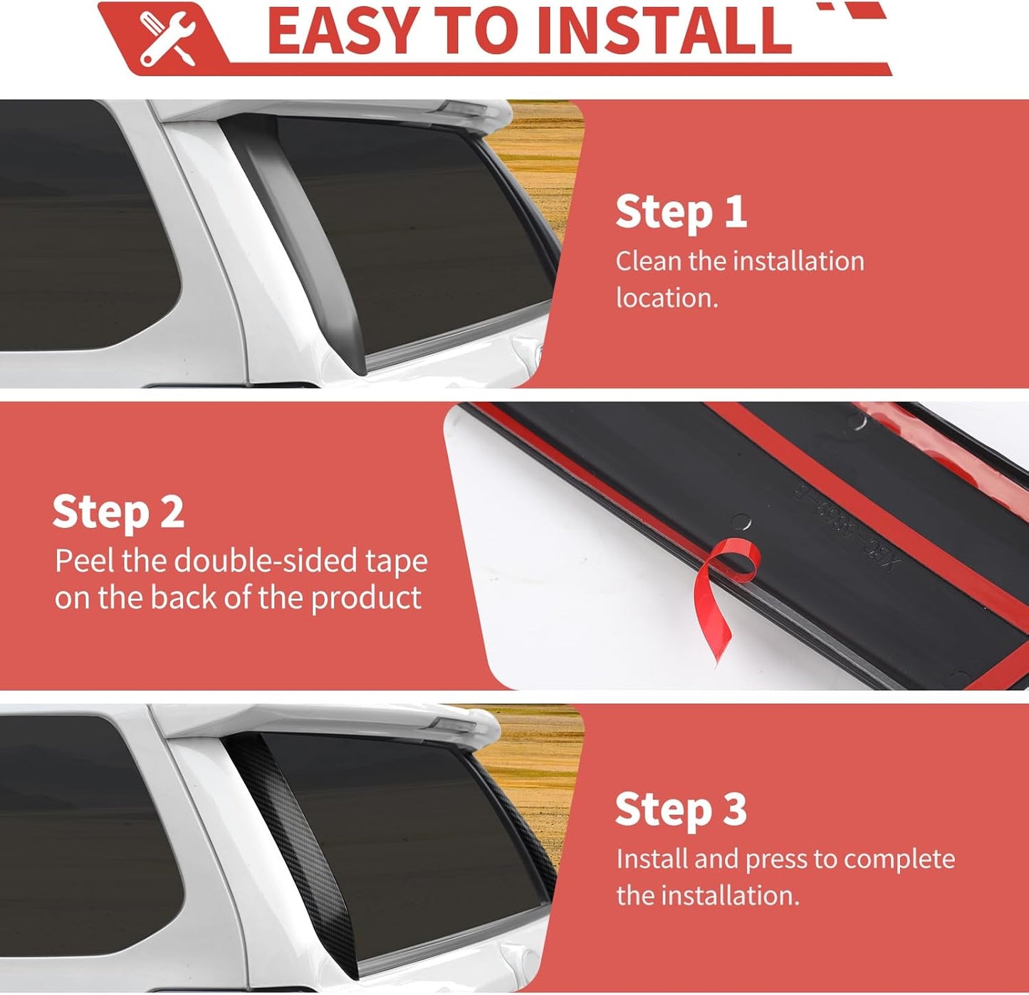 Tailgate Door Window Moldings Trim Rear Window Spoiler Side Wing Protector Covers Exterior Accessories Fit for Toyota 4 Runner 2010-2023 (Carbon Fiber Grain)