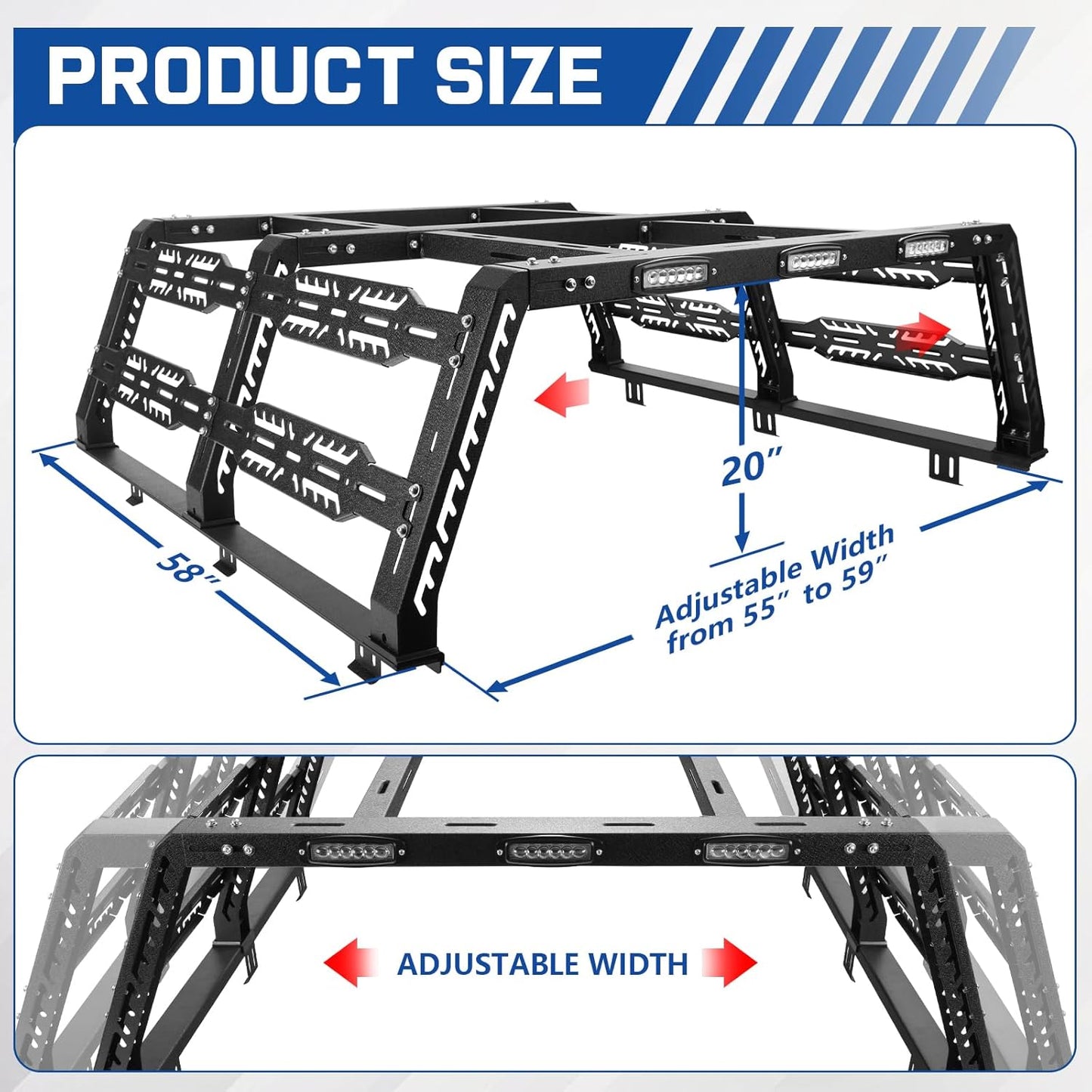 Bed Rack for Mid-Size Truck Compatible with Tacoma/Canyon/Colorado/Frontier Without Tonneau Bed Cover. Overland Bed Rack Truck Bed Racks.