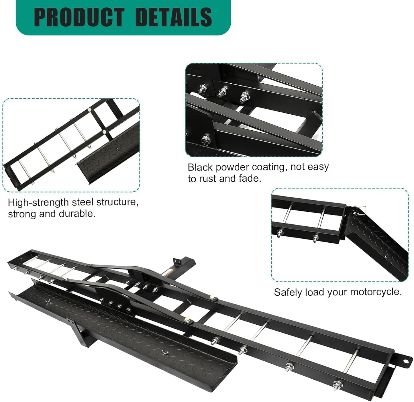 Motorcycle Hitch Carrier 500LBS, Heavy Duty Dirt Bike Hauler Hitch Mount Rack with Tie-Down Strap and Hitch Tightener, 2" Receiver - OMOTOR