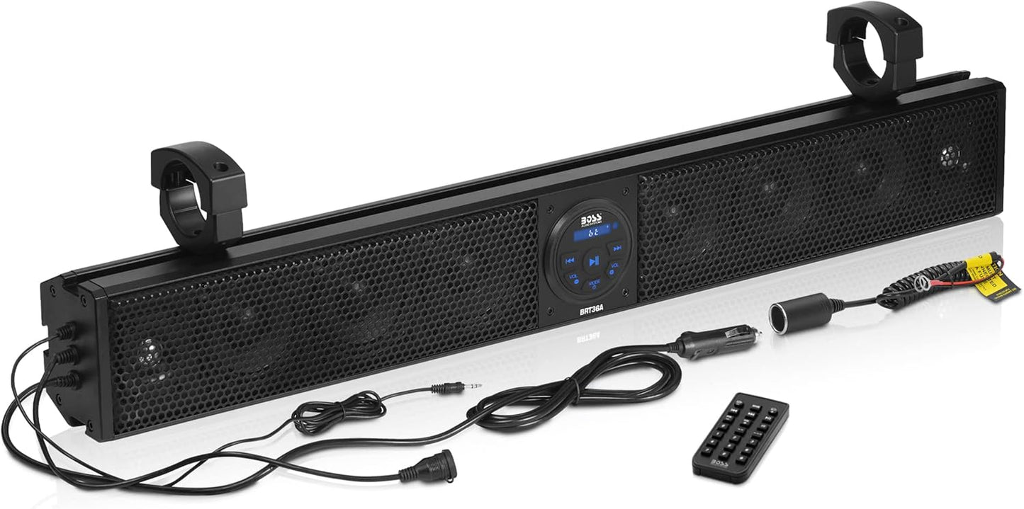 ATV UTV Sound Bar - 26 Inch Wide, 4 Inch Speakers, 1 Inch Soft Dome Tweeters, Full Range, IPX5 Weatherproof, Bluetooth, Built-in Amplifier, Golf Cart Compatible - OMOTOR