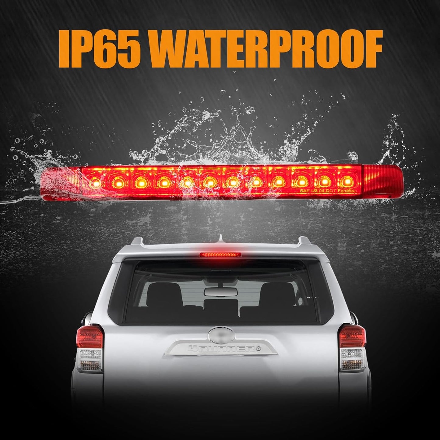 Third 3rd Brake Light LED for 2010-2024 Toyota 4Runner, High Mount Rear Brake Lights Assembly for 2014-2019 Toyota Highlander, Waterproof Center Cab Lamp Stop Light (Red)