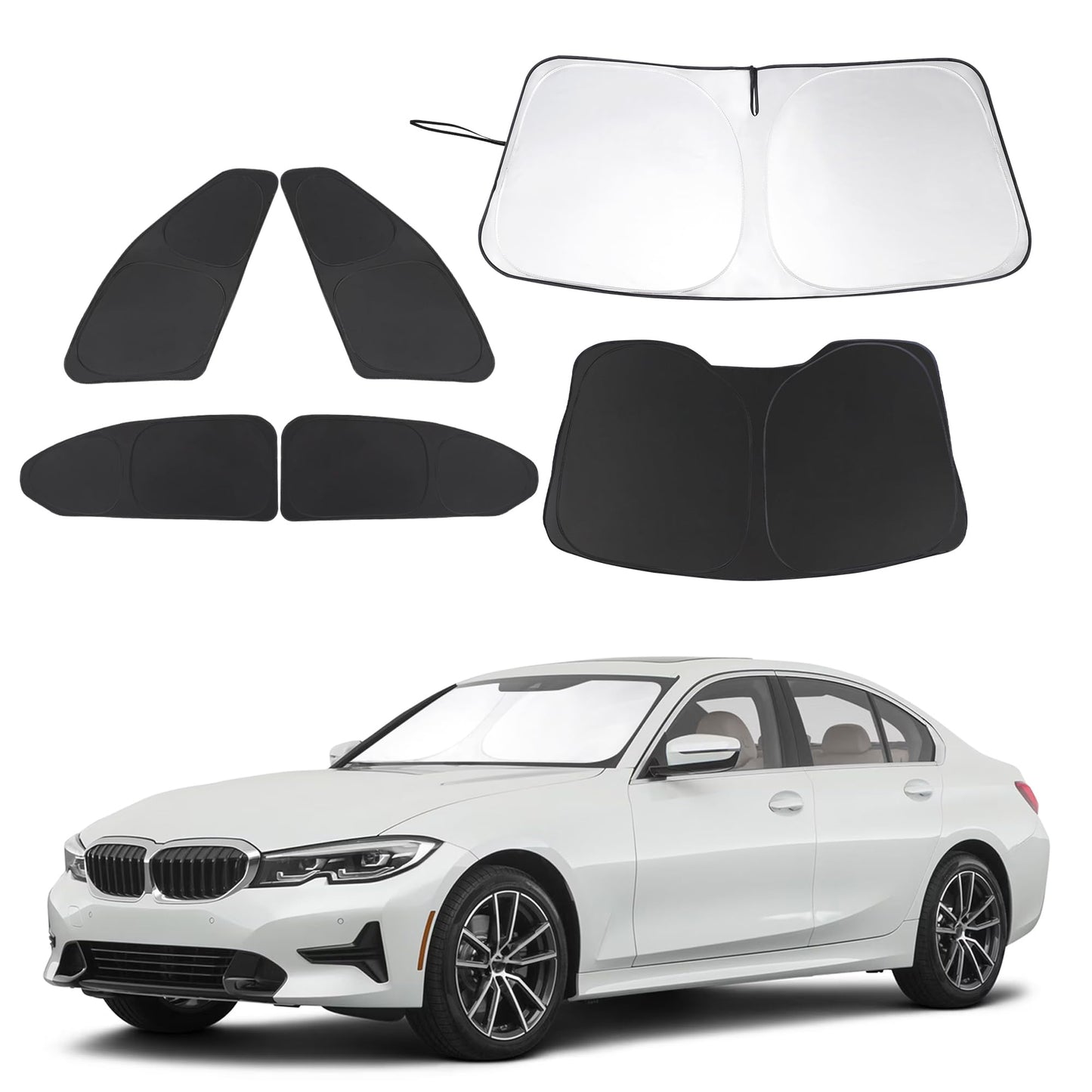 5PCS Windshield Sun Shade Custom Fit for 2021-2024 2025 Ford Bronco Accessories(Not for Bronco Sport) Foldable Sunshade Side Rear Window Shade Cover Full Set Privacy Protection