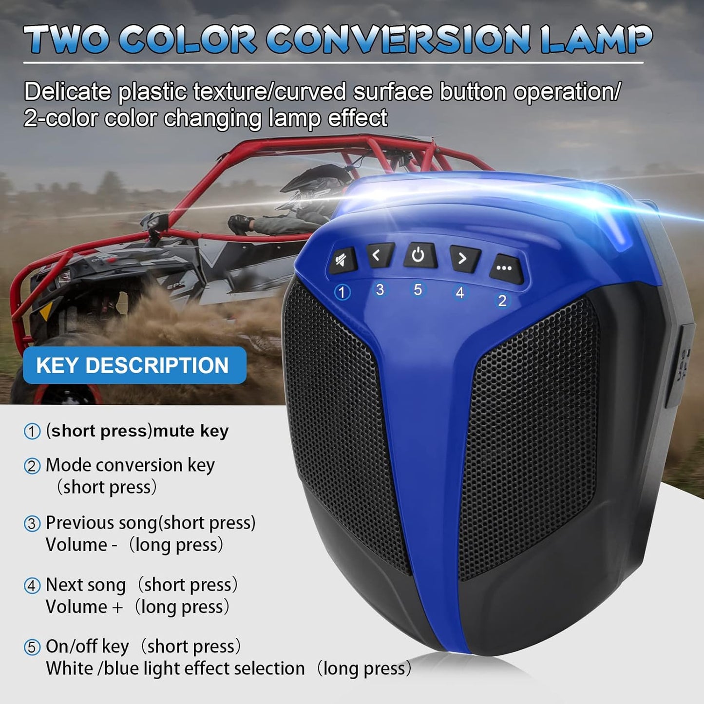 1Pair ATV UTV Speaker System with LED Blue Light Waterproof All-in-One 1"-1.5" Handlebar Mount MP3 Music Player Audio Amplifier System USB Speaker System for ATV UTV (MT486)