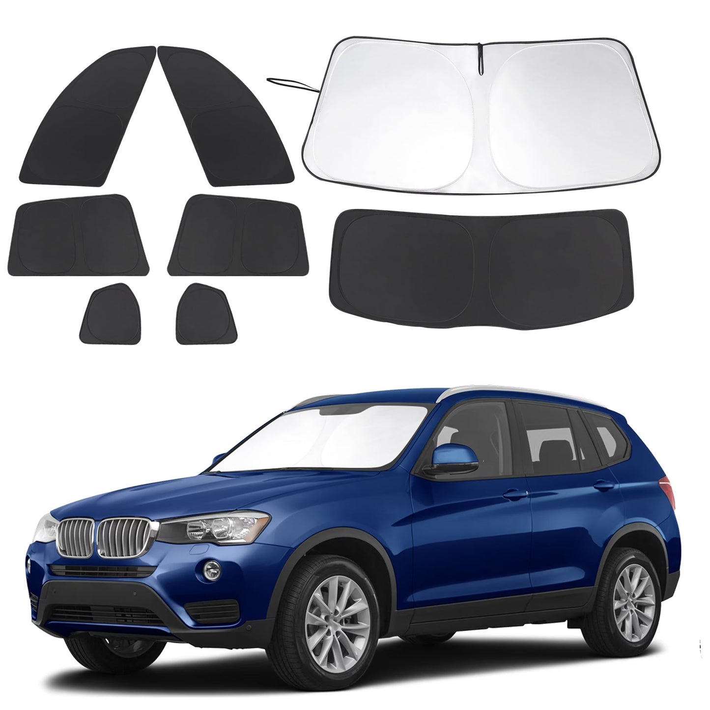5PCS Windshield Sun Shade Custom Fit for 2021-2024 2025 Ford Bronco Accessories(Not for Bronco Sport) Foldable Sunshade Side Rear Window Shade Cover Full Set Privacy Protection