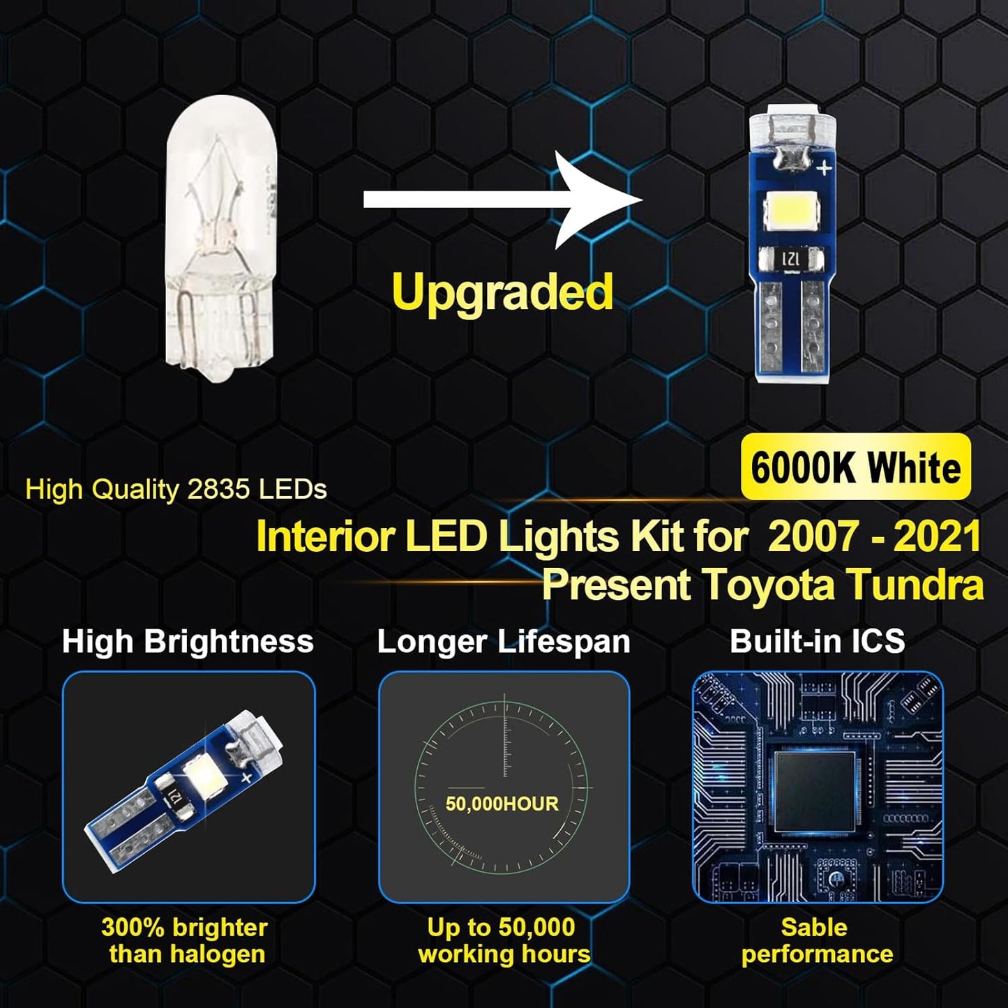 EASY EAGLE Super Bright LED Car Interior Lights, 6000k White Bulbs Kit for 2007-2019 2020 2021 Toyota Tundra with Install Tool(18 pcs)