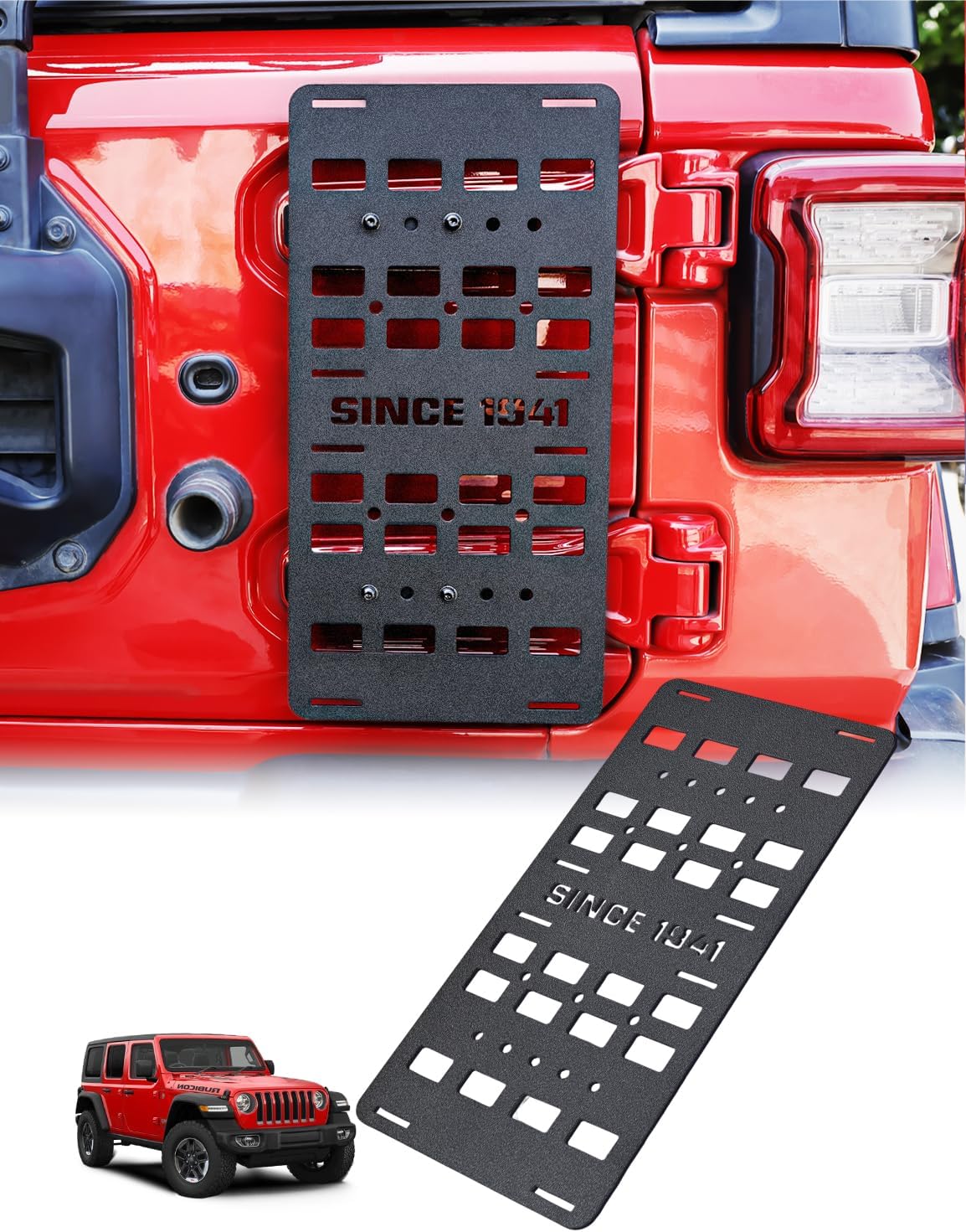 JROAD Rear Door Tailgate Molle Panel Fit for Jeep Wrangler JL JLU 2018-2024 Unlimited Sahara Rubicon Freedom Sport 2/4 Door Tailgate Exterior Storage Shelf Molle Panel (Exclude 2020-2022 Gladiator JT)