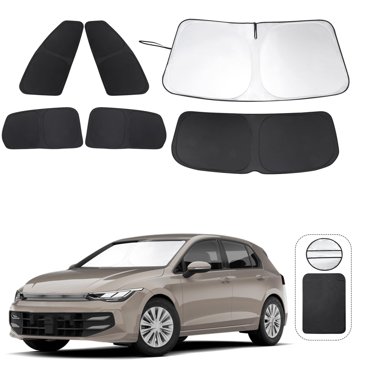 5PCS Windshield Sun Shade Custom Fit for 2021-2024 2025 Ford Bronco Accessories(Not for Bronco Sport) Foldable Sunshade Side Rear Window Shade Cover Full Set Privacy Protection