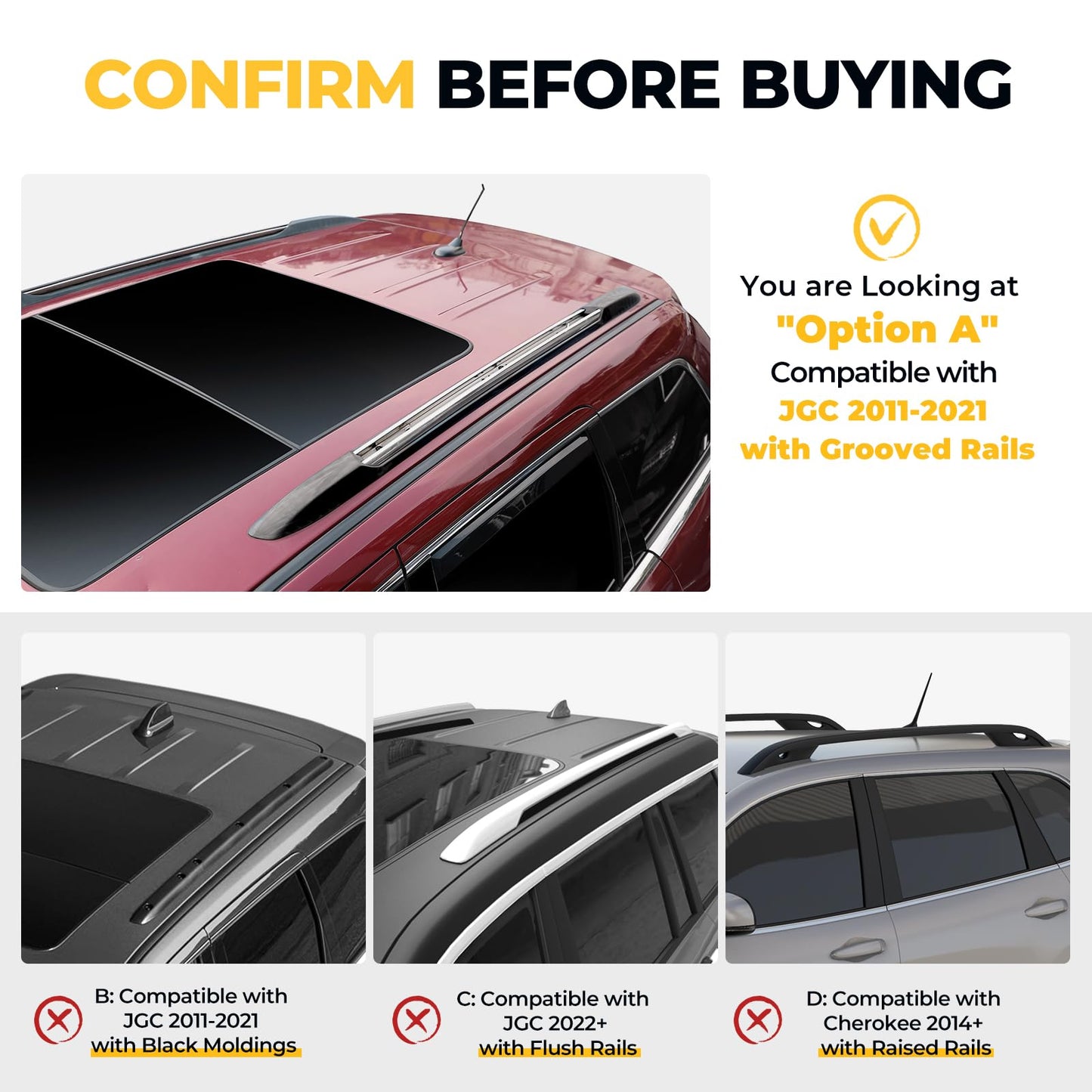 Roof Rack Cross Bars Compatible with Jeep Grand Cherokee Altitude & SRT & Trackhawk with Roof Black Moldings 2011-2022, Aluminum Crossbar Replacement with Lock for Roof Cargo Kayak Skiboard - OMOTOR