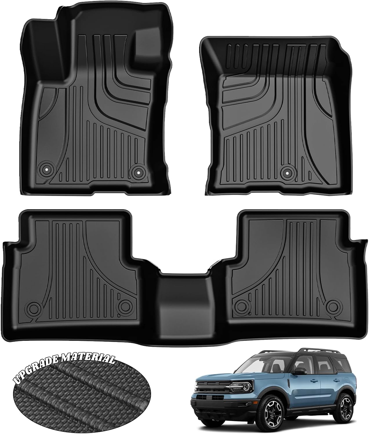 AOMSAZTO Car Floor Mats for Ford Bronco Sport 2021 2022 2023 2024 2025, All Weather Car Floor Mats, 1st & 2nd Row Full Set Floor Liners, Heavy Duty Anti Skid Car Mats, Black