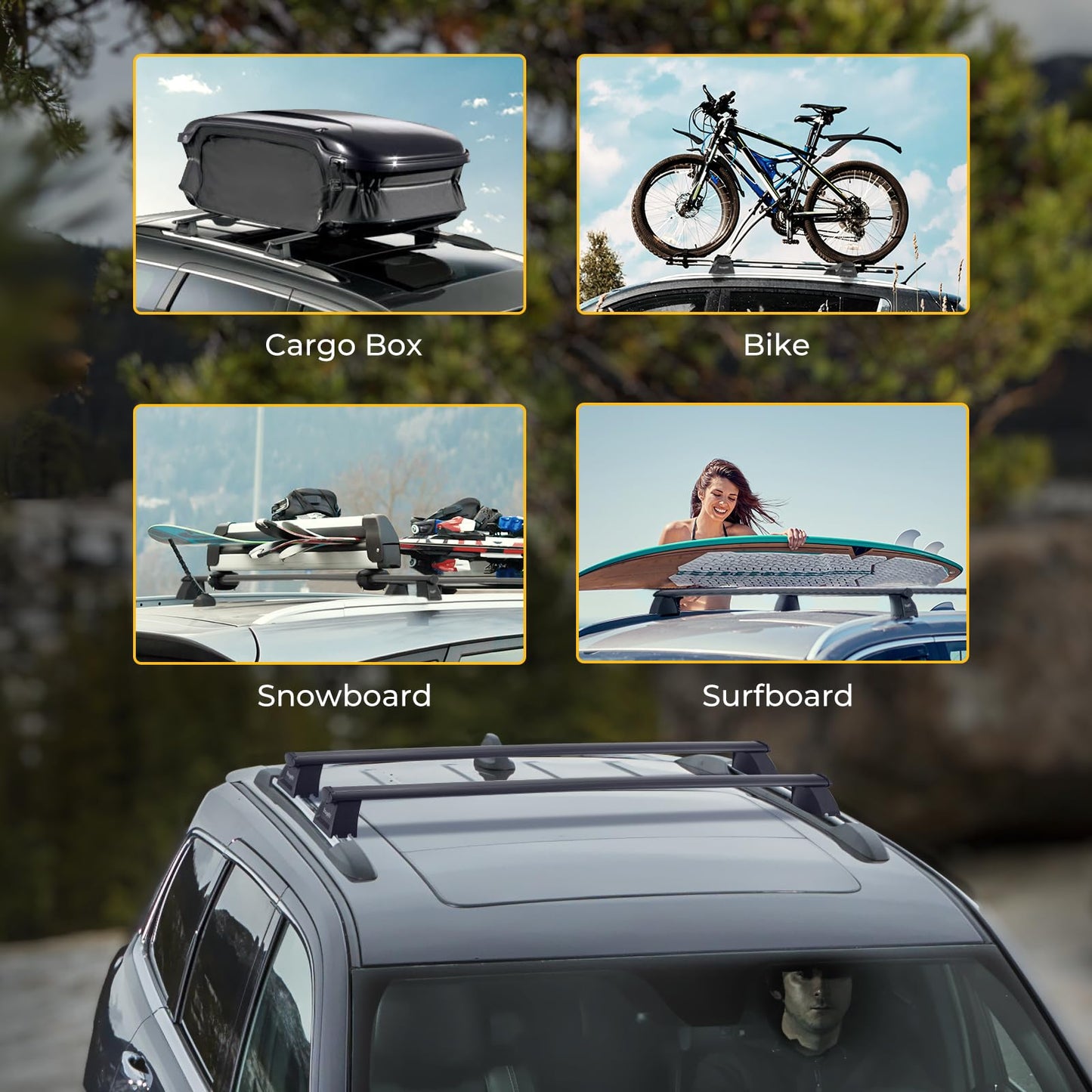 Roof Rack Cross Bars Compatible with Jeep Grand Cherokee Altitude & SRT & Trackhawk with Roof Black Moldings 2011-2022, Aluminum Crossbar Replacement with Lock for Roof Cargo Kayak Skiboard - OMOTOR