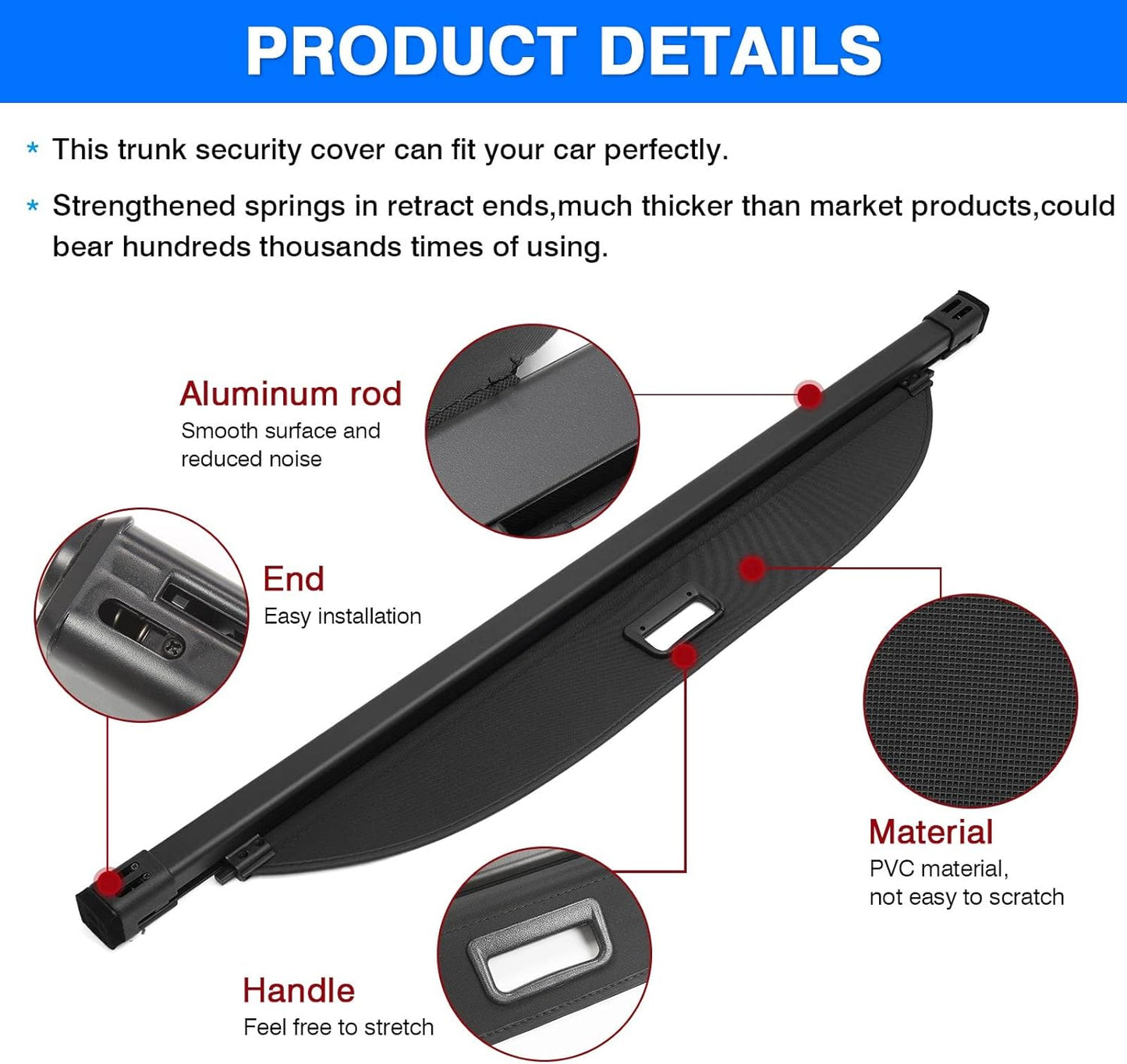Cargo Cover Compatible with Kia Sportage 2023 2024 Trunk Security Cover Replacement Retractable Shield Shade Accessories No Gap - OMOTOR