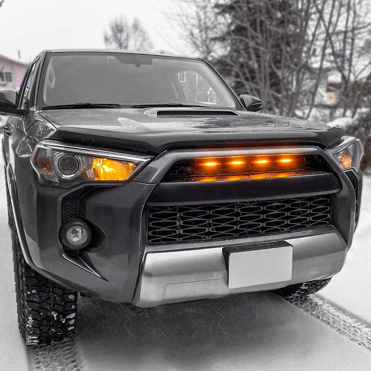SEVEN SPARTA 4 PCS Grill Led Lights Compatible with Toyota 4Runner 2014-2024 TRD Pro Grille and 2014-2019 SR5, Premium, Limited, TRD Off-Road, Fuse and Instruction Included (Smoke Shell/Amber Light)