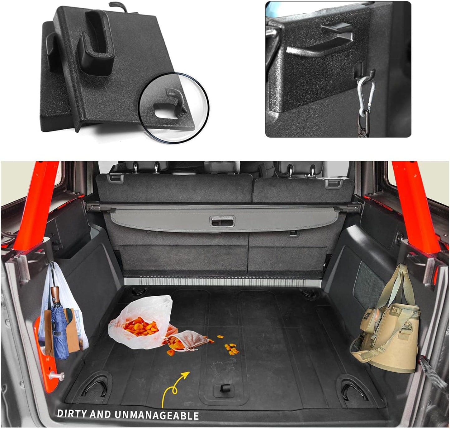 Trunk Cargo Cover for Ford Bronco Accessories 2021 2022 2023 2024 4-Door Retractable Rear Trunk Cargo Shade Cover Security Shield Shade(Not fit for Bronco Sport or Bronco 2-Door) - OMOTOR
