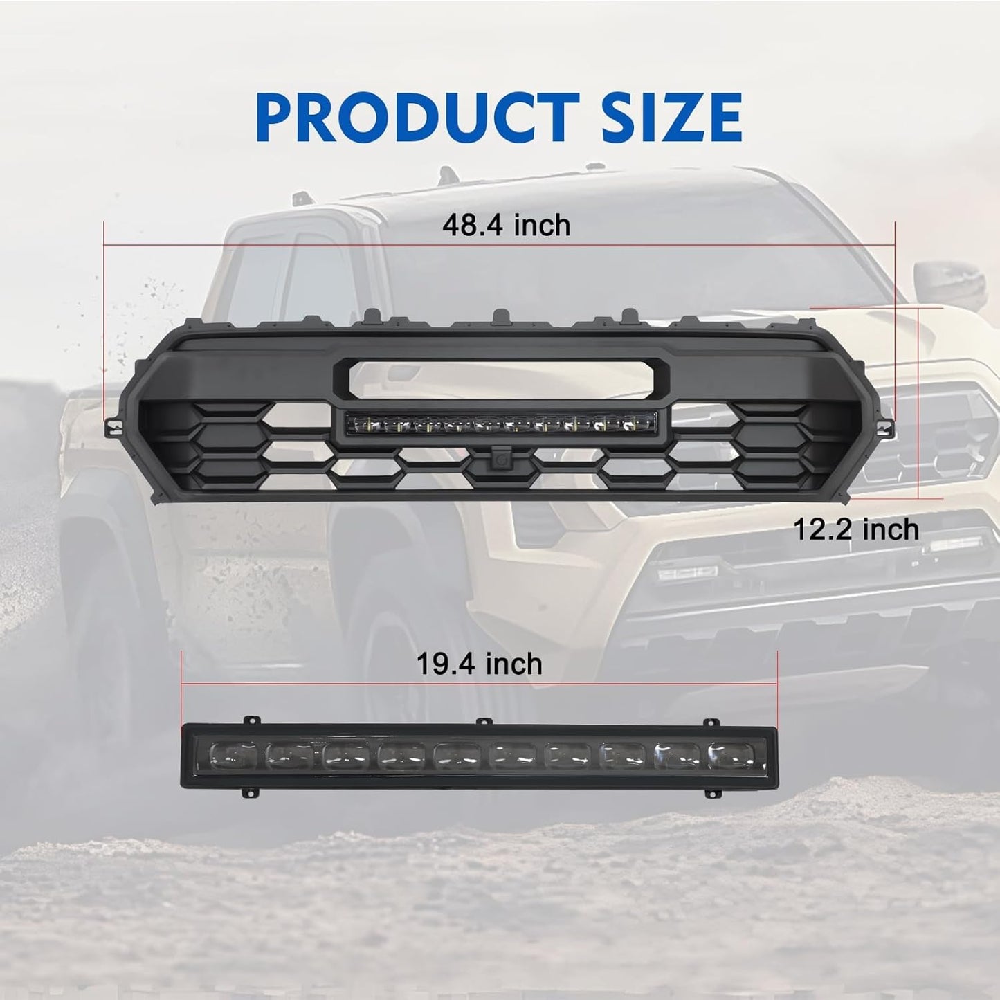 2024 Tacoma Grill Front Hollow Grill Compatible with 2024 2025 Tacoma, tacoma 2024 2025 Matte Black ABS grille, tacoma grill with LED Light