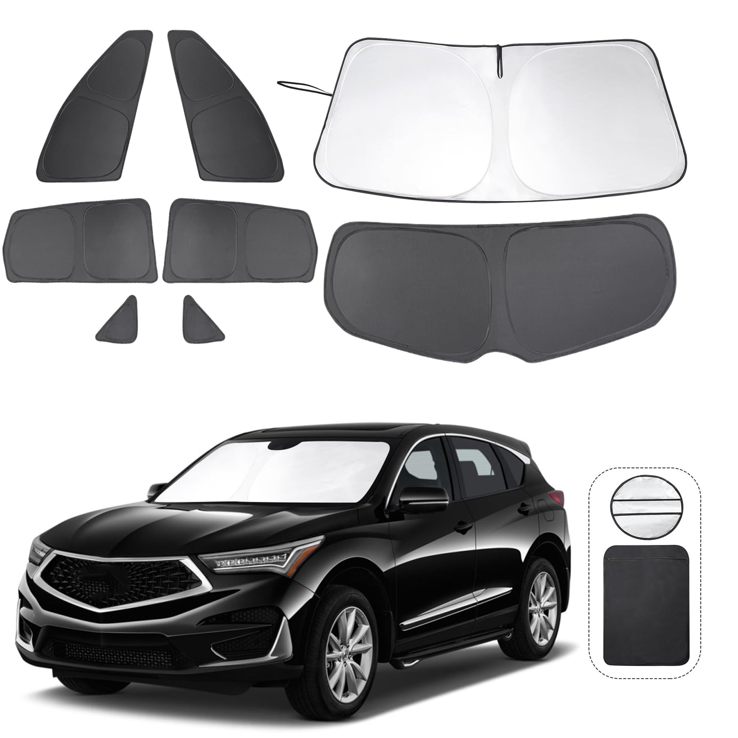 5PCS Windshield Sun Shade Custom Fit for 2021-2024 2025 Ford Bronco Accessories(Not for Bronco Sport) Foldable Sunshade Side Rear Window Shade Cover Full Set Privacy Protection
