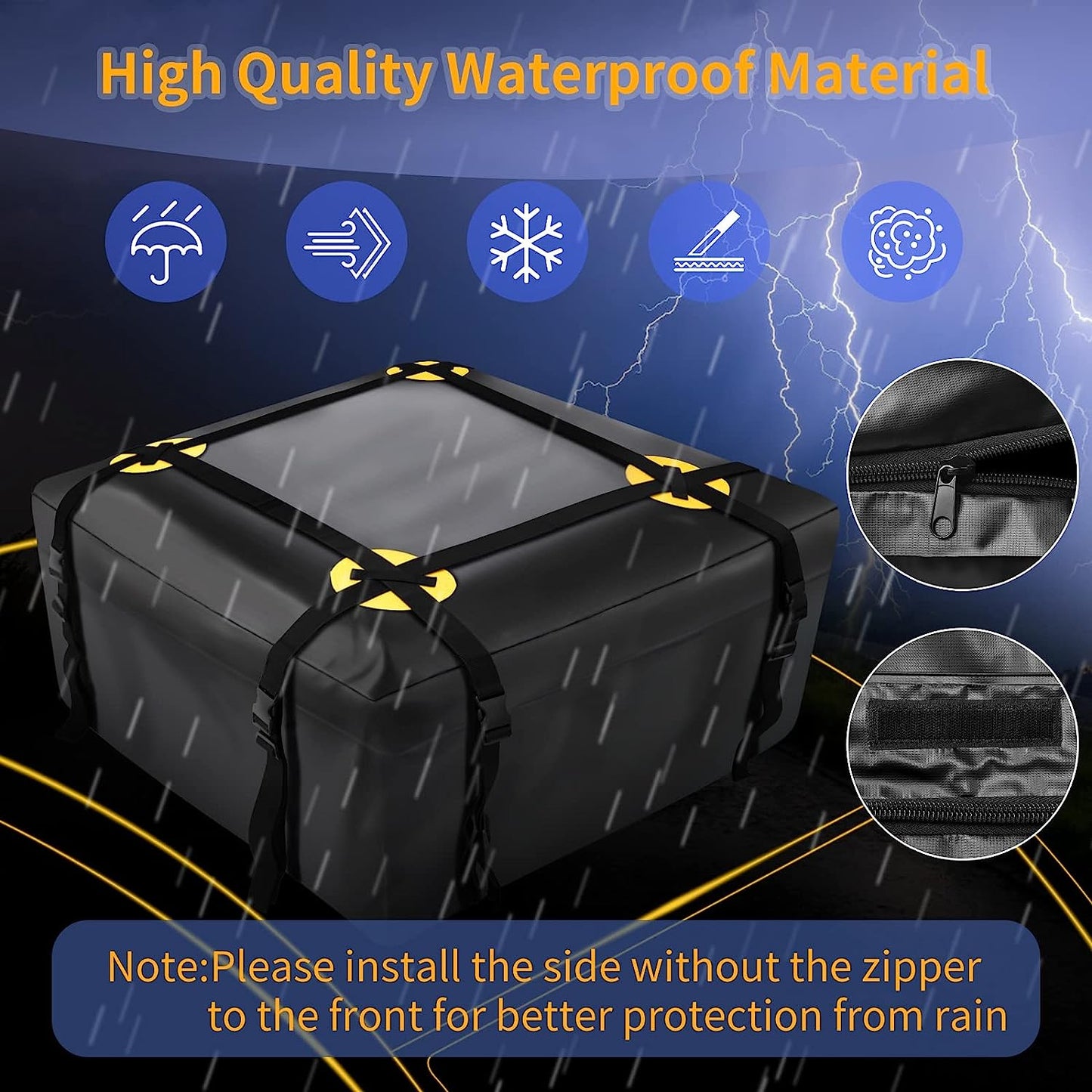 Rooftop Car Cargo Carrier Bag 15 Cubic Feet, Waterproof Car Rooftop Bag with Anti-Slip Mat and 6 Door Hooks, Suitable for All Vehicle with/Without Rack - OMOTOR
