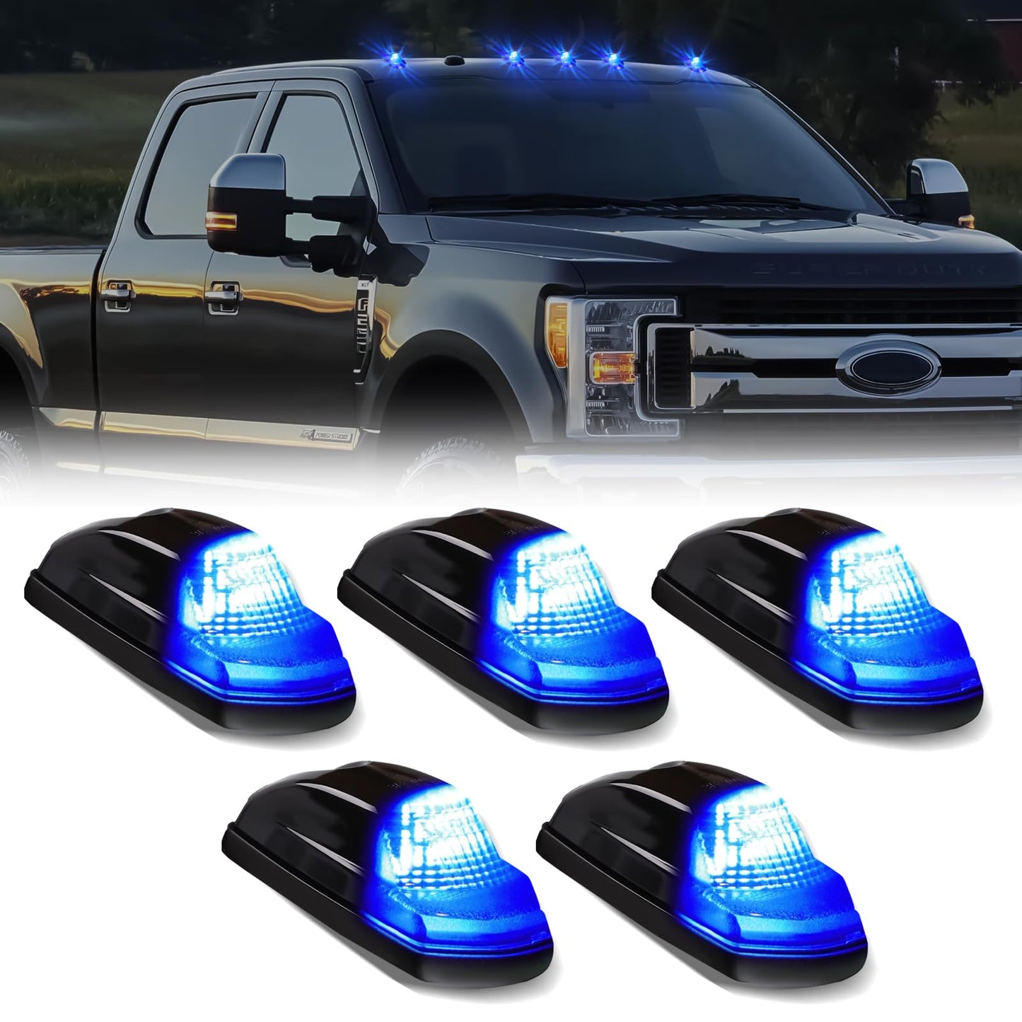 Cab Roof Top Marker Lights Amber Led Running Clearance Lamps for 2017-2022 Ford F250 F350 F450 F550 Super Duty Pickup Trucks, 5PCS (Smoked Black)