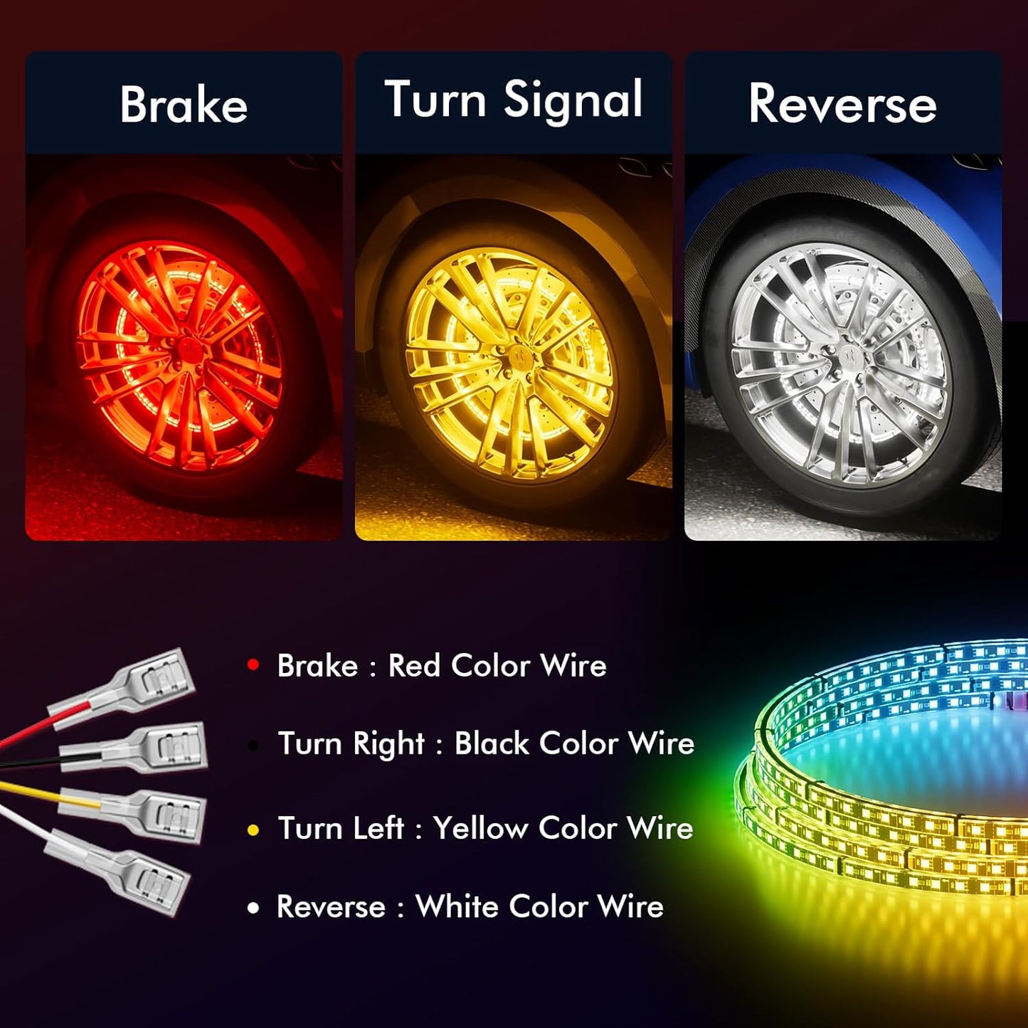 17" Double Row Wheel Lights, Brighter RGB Dream Chasing LED Rim Lights with App & Remote Control, Music Wheel Ring Light with Turn & Braking Signal Compatible with Various Trucks SUV Car(4PCS)