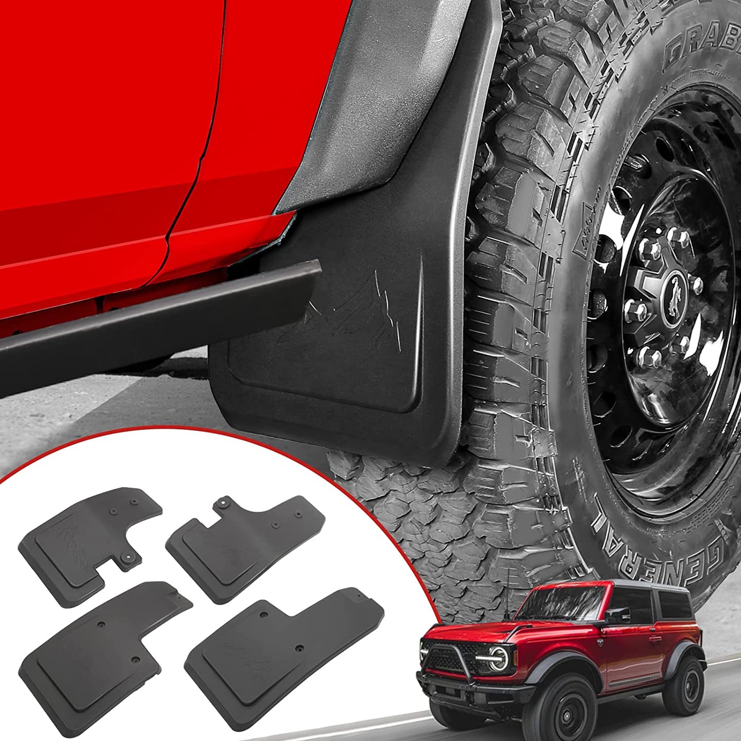 Mud Flaps for Ford Bronco Accessories 2021 2022 2023 2024 2/4-Door No Punching Required Front and Rear 4PCS - OMOTOR