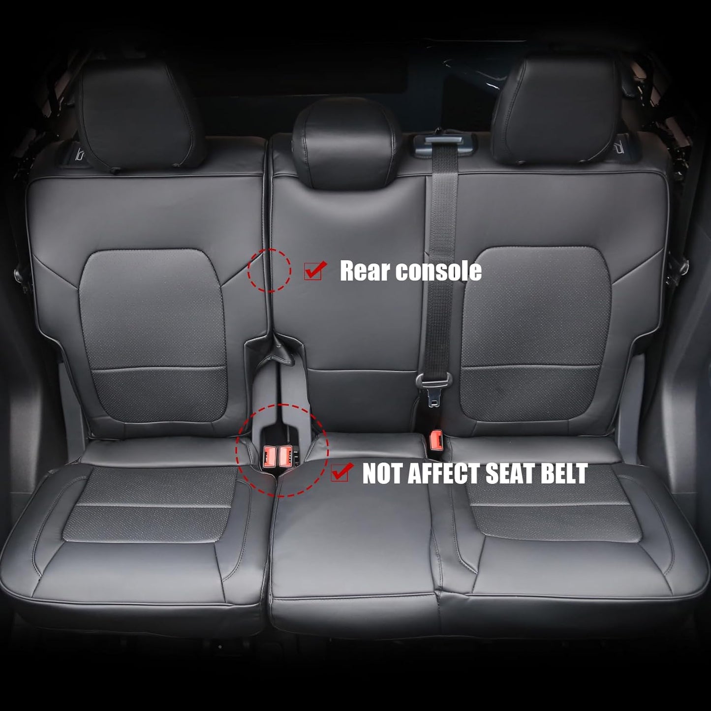 Seat Covers Protector with Backrest and Armrest for Ford Bronco Accessories 2021 2022 2023 2024 4-Door Full Set PU Leather Interior Covers (Black) - OMOTOR