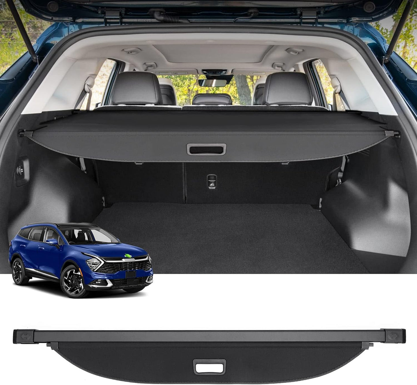 Cargo Cover Compatible with Kia Sportage 2023 2024 Trunk Security Cover Replacement Retractable Shield Shade Accessories No Gap - OMOTOR