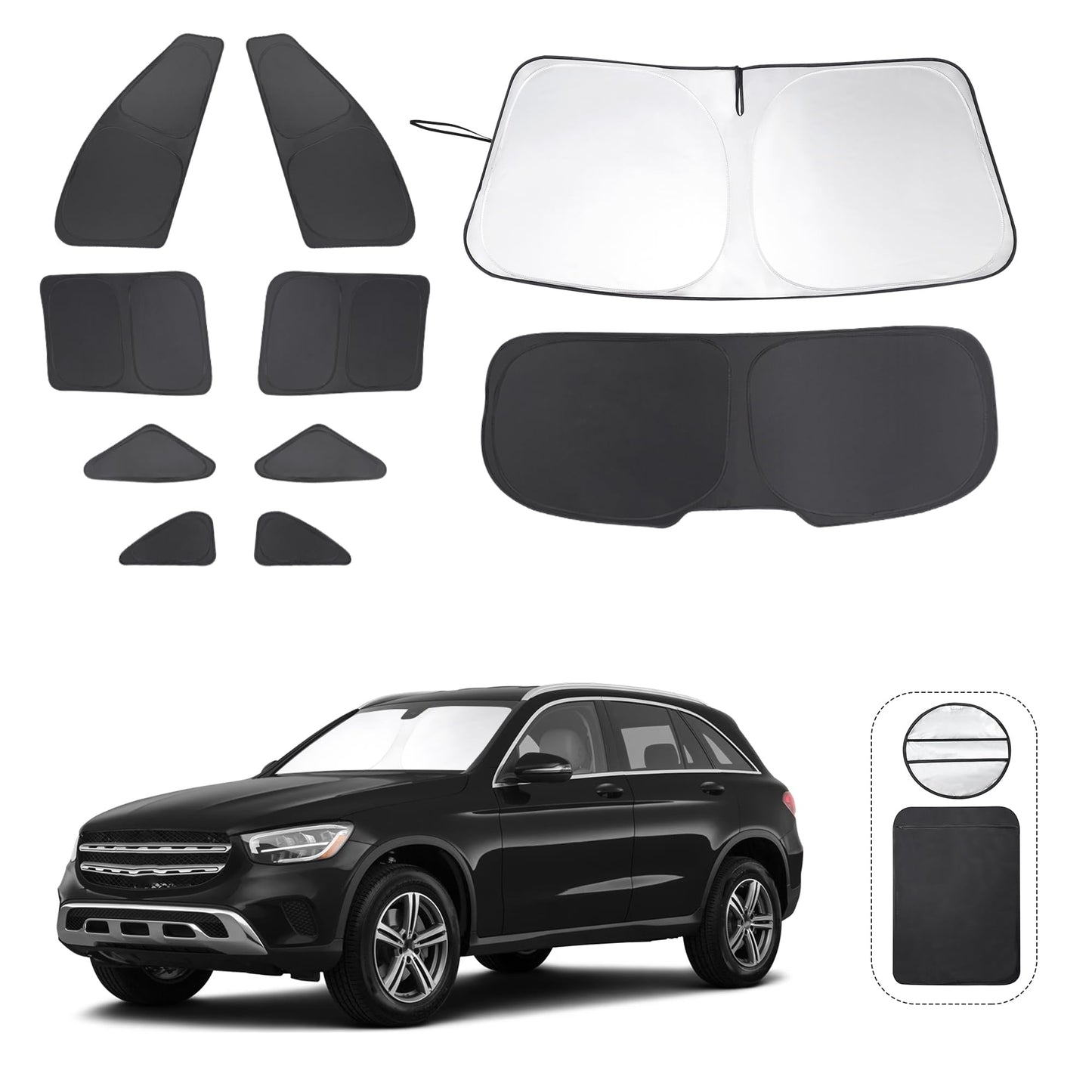 5PCS Windshield Sun Shade Custom Fit for 2021-2024 2025 Ford Bronco Accessories(Not for Bronco Sport) Foldable Sunshade Side Rear Window Shade Cover Full Set Privacy Protection