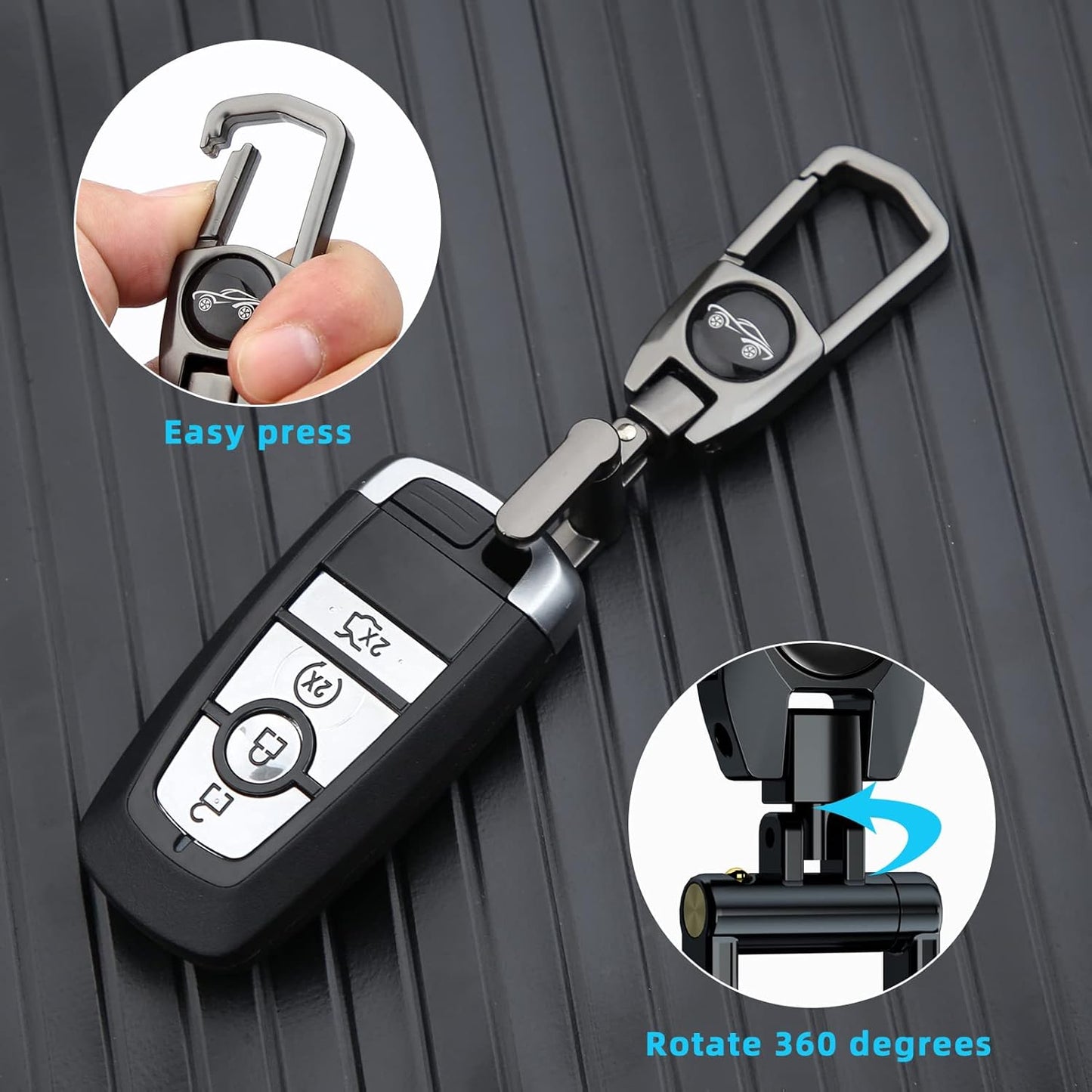 Metal Car Keyring Keychain Replacement,Car Key Chain Key Ring for Car Key Fob,Car Key Fob Accessory Men Women,Black
