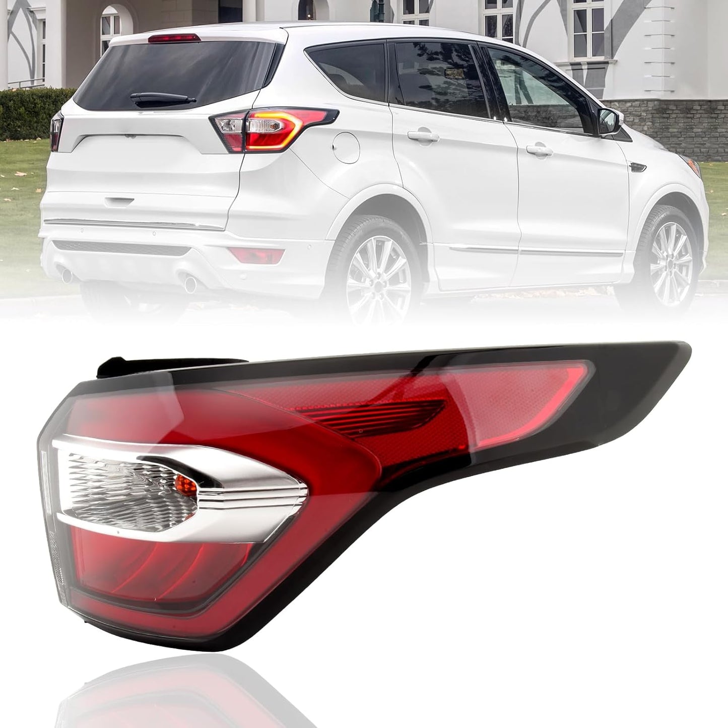 Left/Right Side Inner & Outer Tail Light Assembly for Ford Escape Kuga 2017-2019, Rear Brake Lamp with Bulb, Stop & Indicator Light - OMOTOR
