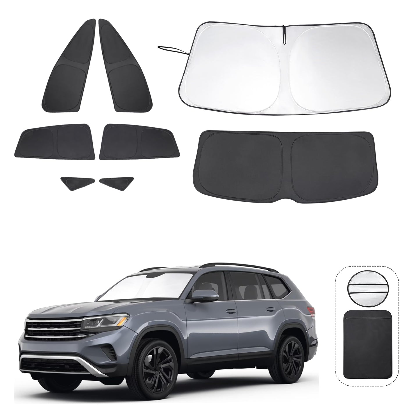 5PCS Windshield Sun Shade Custom Fit for 2021-2024 2025 Ford Bronco Accessories(Not for Bronco Sport) Foldable Sunshade Side Rear Window Shade Cover Full Set Privacy Protection