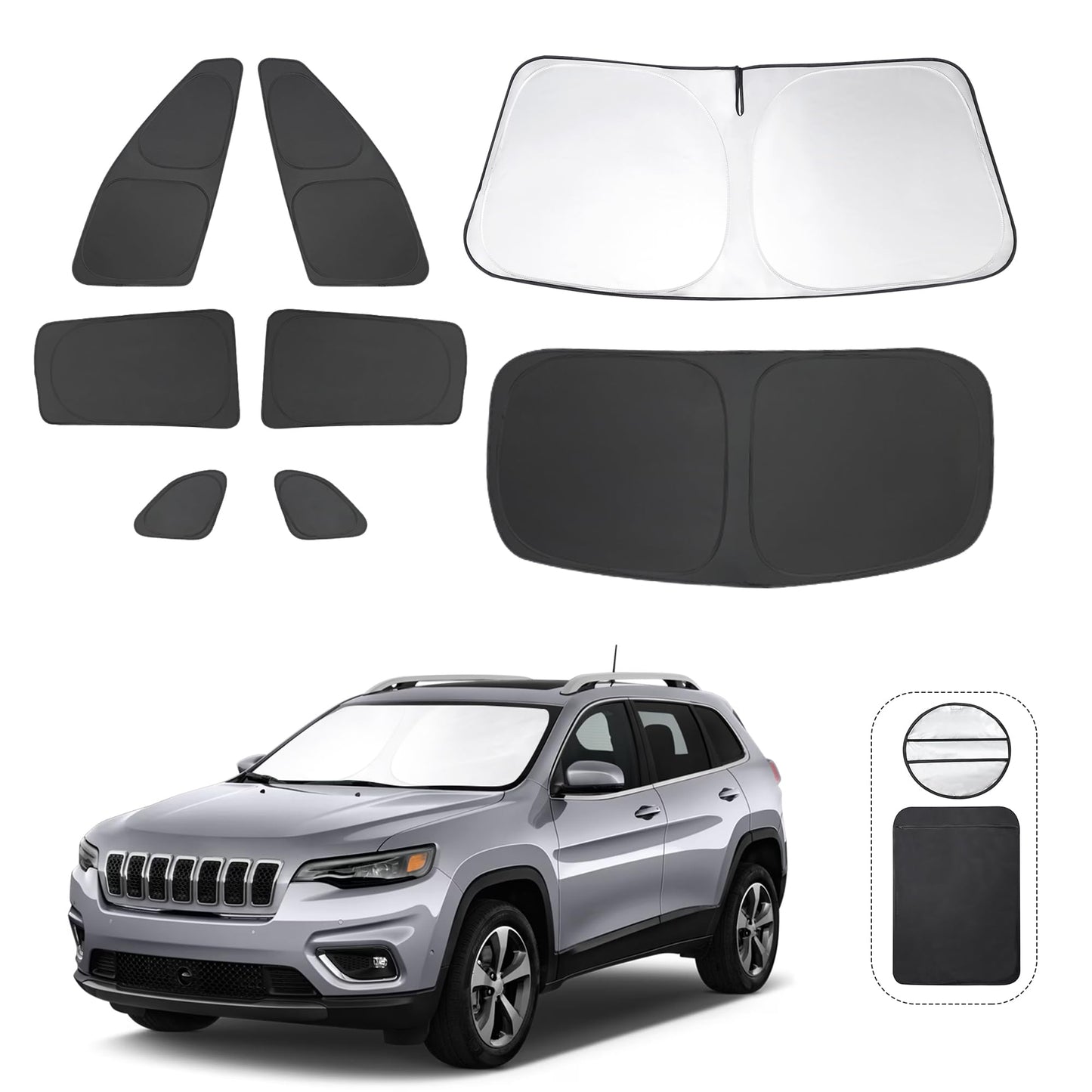 5PCS Windshield Sun Shade Custom Fit for 2021-2024 2025 Ford Bronco Accessories(Not for Bronco Sport) Foldable Sunshade Side Rear Window Shade Cover Full Set Privacy Protection