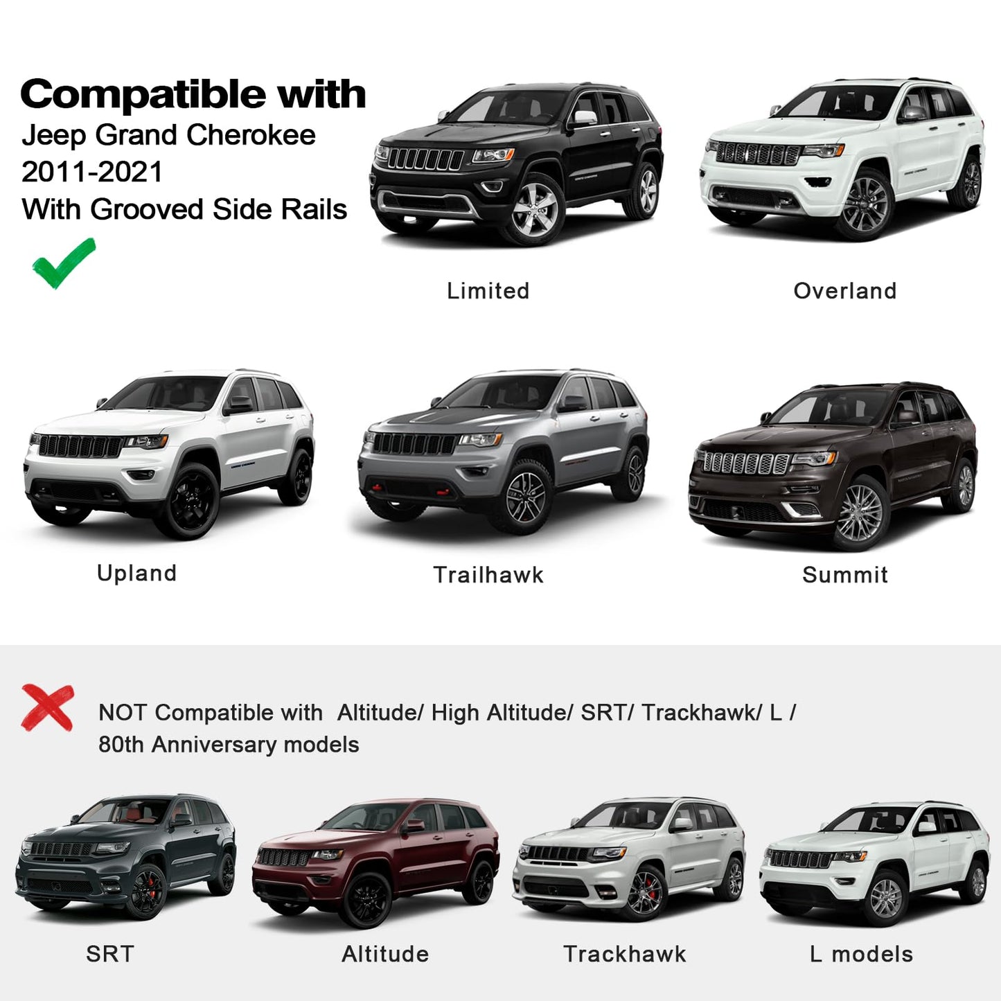 Roof Rack Cross Bars Compatible with Jeep Grand Cherokee L 2021-2024 and 2022 2023 2024 Grand Cherokee WL, Heavy Duty 220lb Aluminum Crossbar Racks Roof Rail Rooftop Luggage Canoe Carrier - OMOTOR