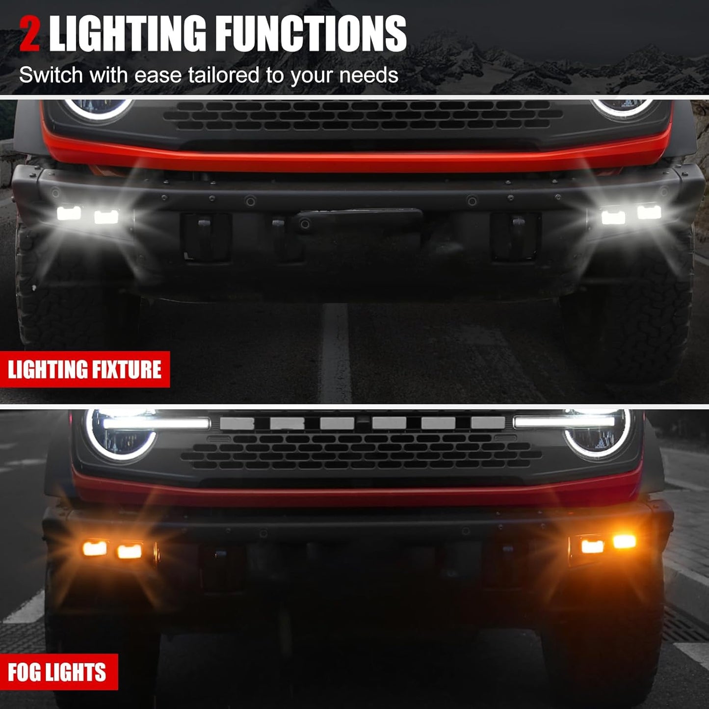Mabett Raptor Style Fog Lights fit Ford Bronco 2021-2024, Lower Bumper Performance Heavy Duty Modular Lamps Lights for Bronco Accessories 2/4-Door