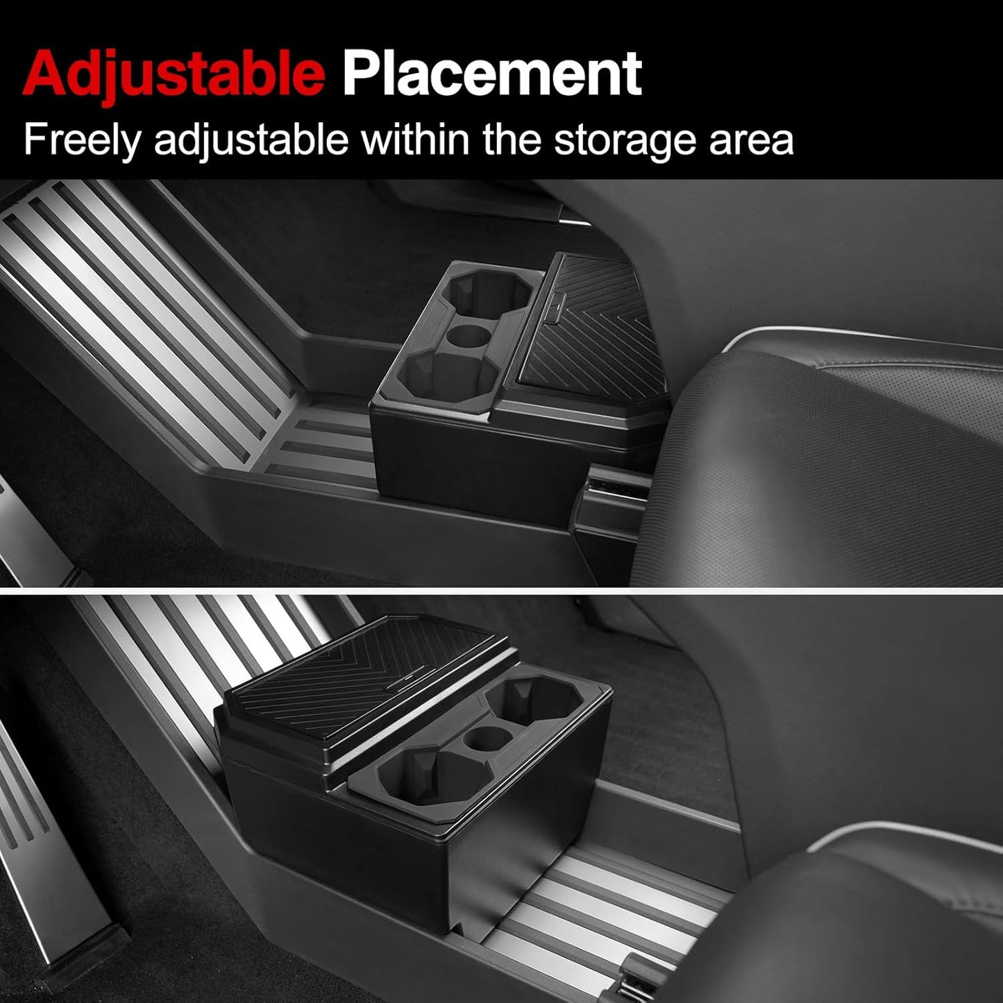 Floor Lower Console Storage Box with Cup Holder for Tesla Cybertruck, Trash Can for Cybertruck Accessories Lined with Silicone Sleeve