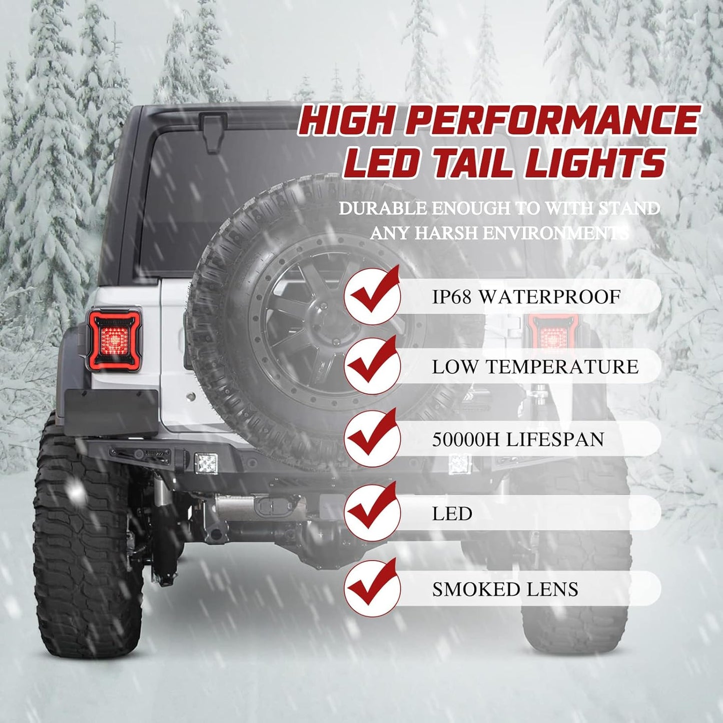 BUNKER INDUST Smoked LED Tail Lights Replacement Kit for 2018-2022 Jeep Wrangler JL Accessories, Rear Brake Light Tail Lamp Turn Signal Light Reverse Back Up Assembly,Pair