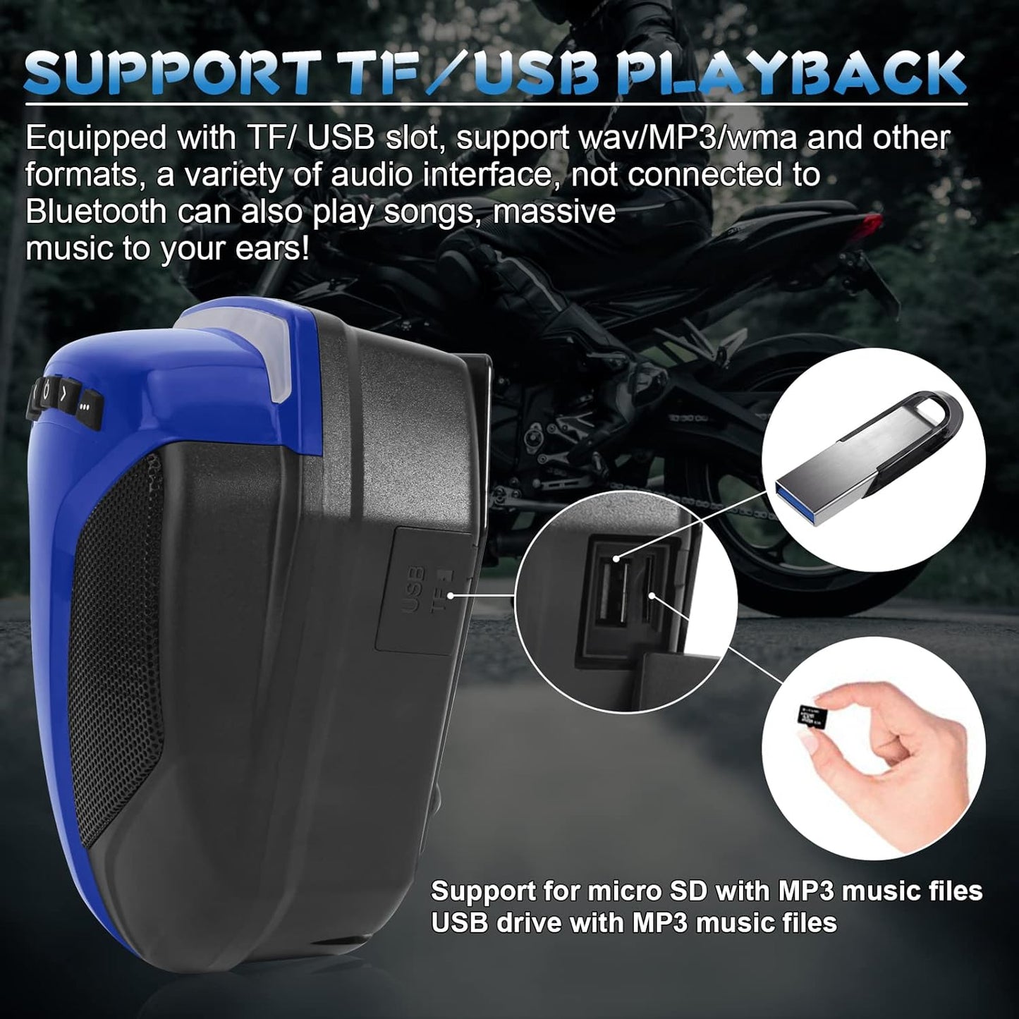 1Pair ATV UTV Speaker System with LED Blue Light Waterproof All-in-One 1"-1.5" Handlebar Mount MP3 Music Player Audio Amplifier System USB Speaker System for ATV UTV (MT486)