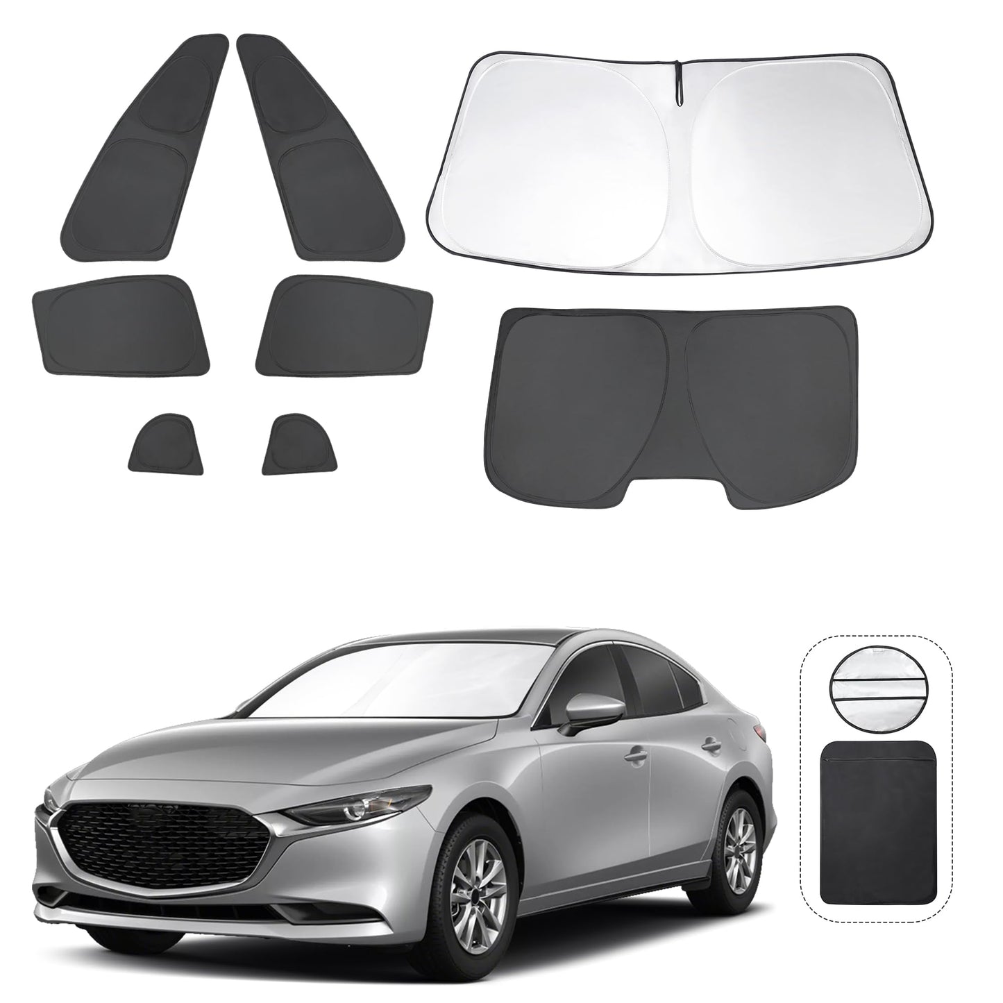 5PCS Windshield Sun Shade Custom Fit for 2021-2024 2025 Ford Bronco Accessories(Not for Bronco Sport) Foldable Sunshade Side Rear Window Shade Cover Full Set Privacy Protection
