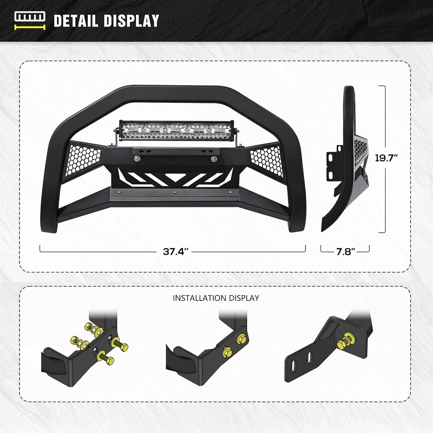 Bull Bar with License Plate Frame & LED Light Bar Compatible for 2007-2021 Toyota Tundra, Truck Grille Guard Brush Push Bar Front Bumper (Include Light Mount & Skid Plate)
