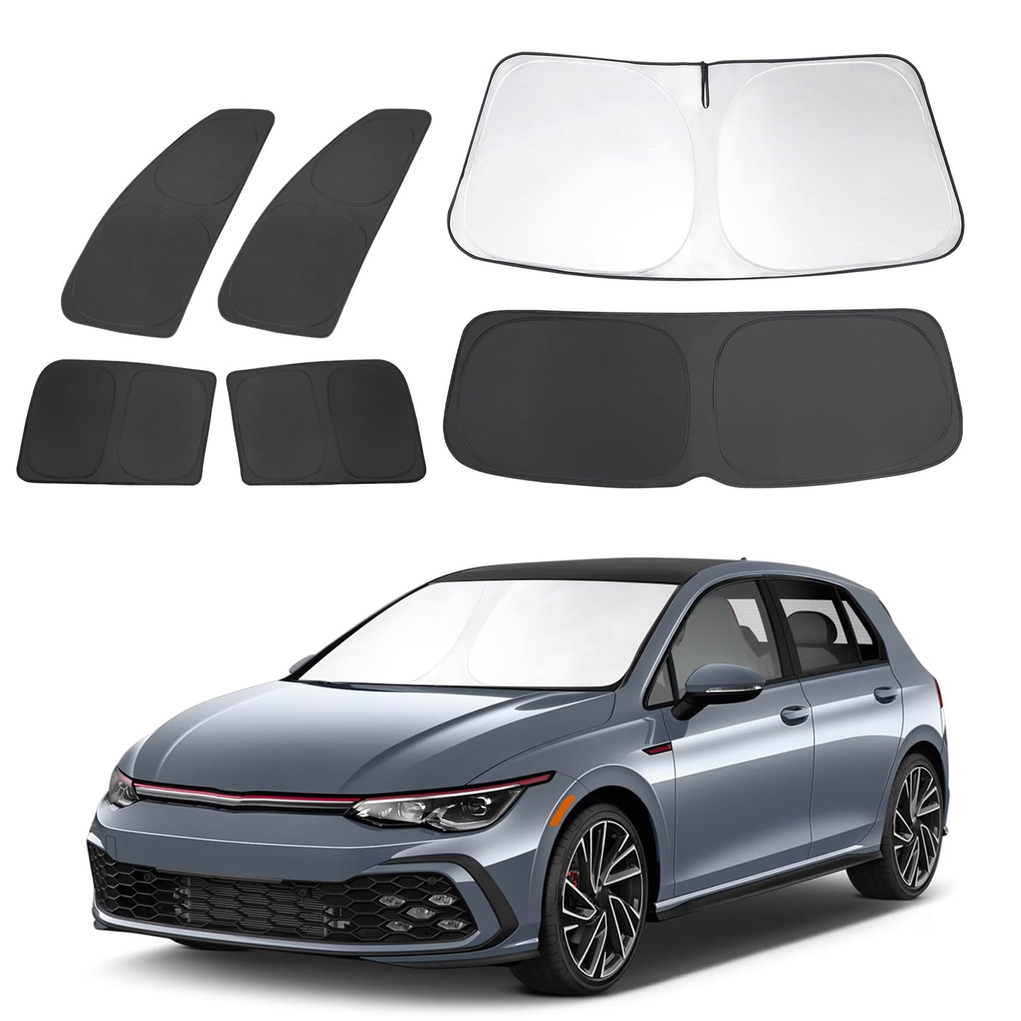 5PCS Windshield Sun Shade Custom Fit for 2021-2024 2025 Ford Bronco Accessories(Not for Bronco Sport) Foldable Sunshade Side Rear Window Shade Cover Full Set Privacy Protection