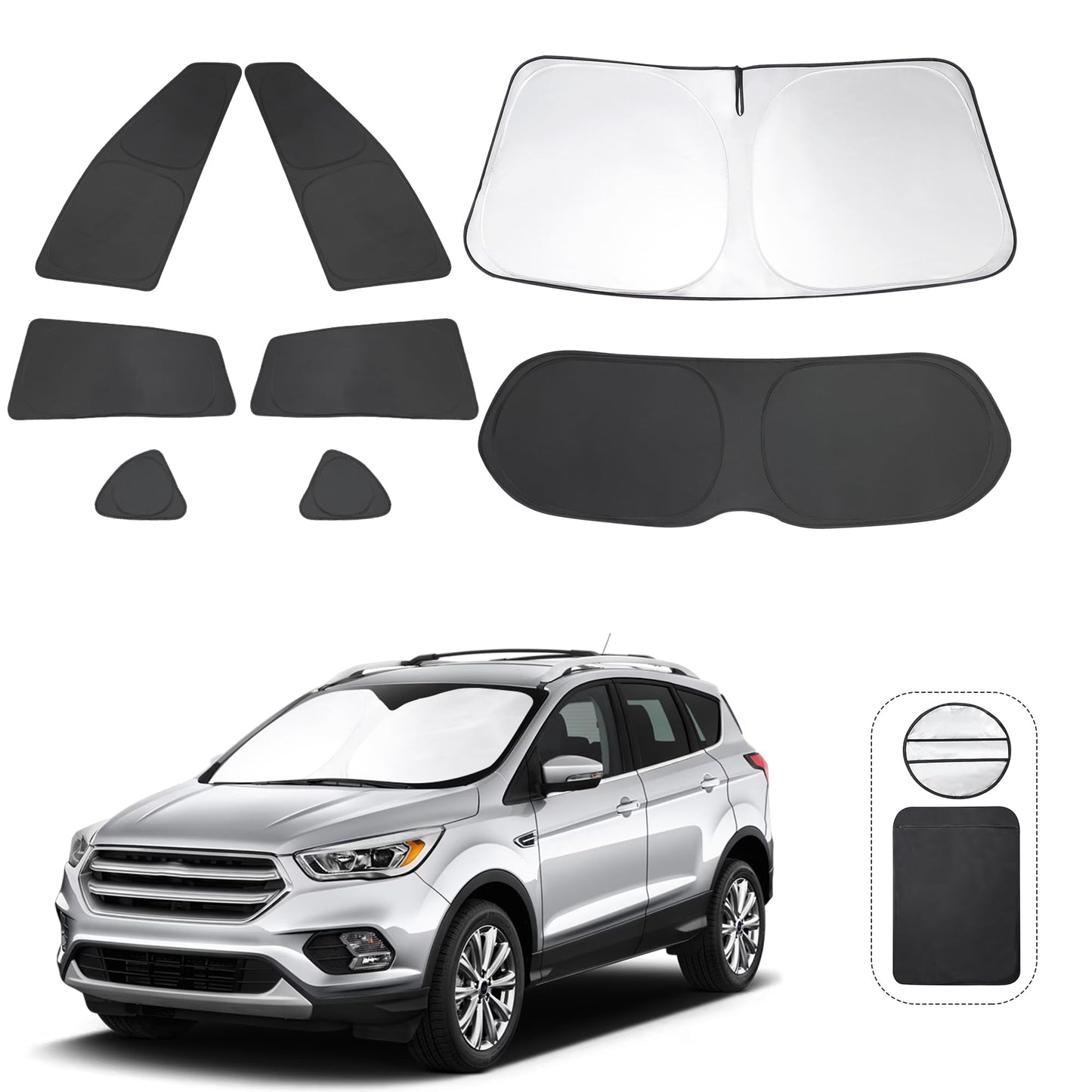 5PCS Windshield Sun Shade Custom Fit for 2021-2024 2025 Ford Bronco Accessories(Not for Bronco Sport) Foldable Sunshade Side Rear Window Shade Cover Full Set Privacy Protection