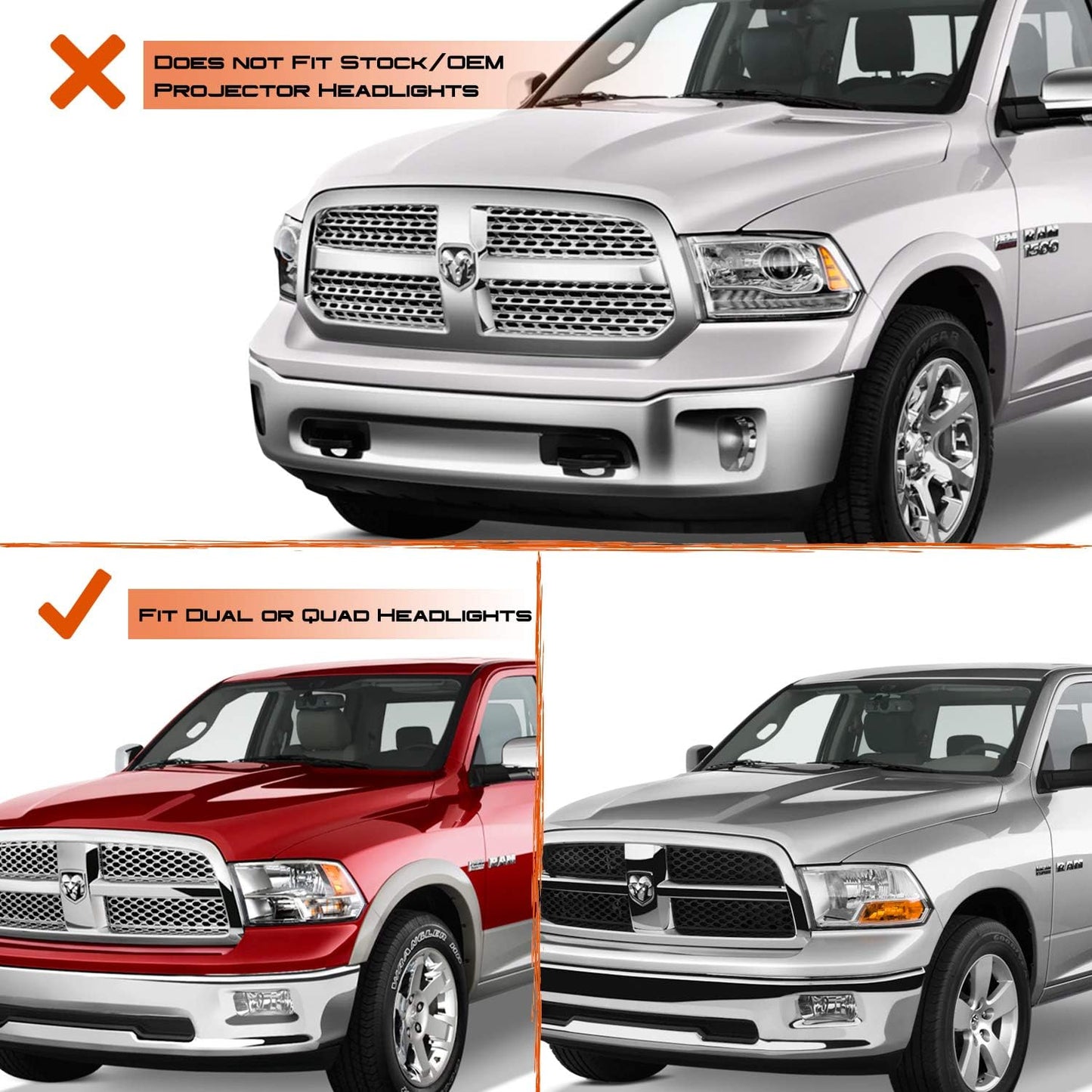 For 09-18 Dodge Ram 1500 2500 3500 Projector & Bar LED Headlights With Light Bulb Set - OMOTOR