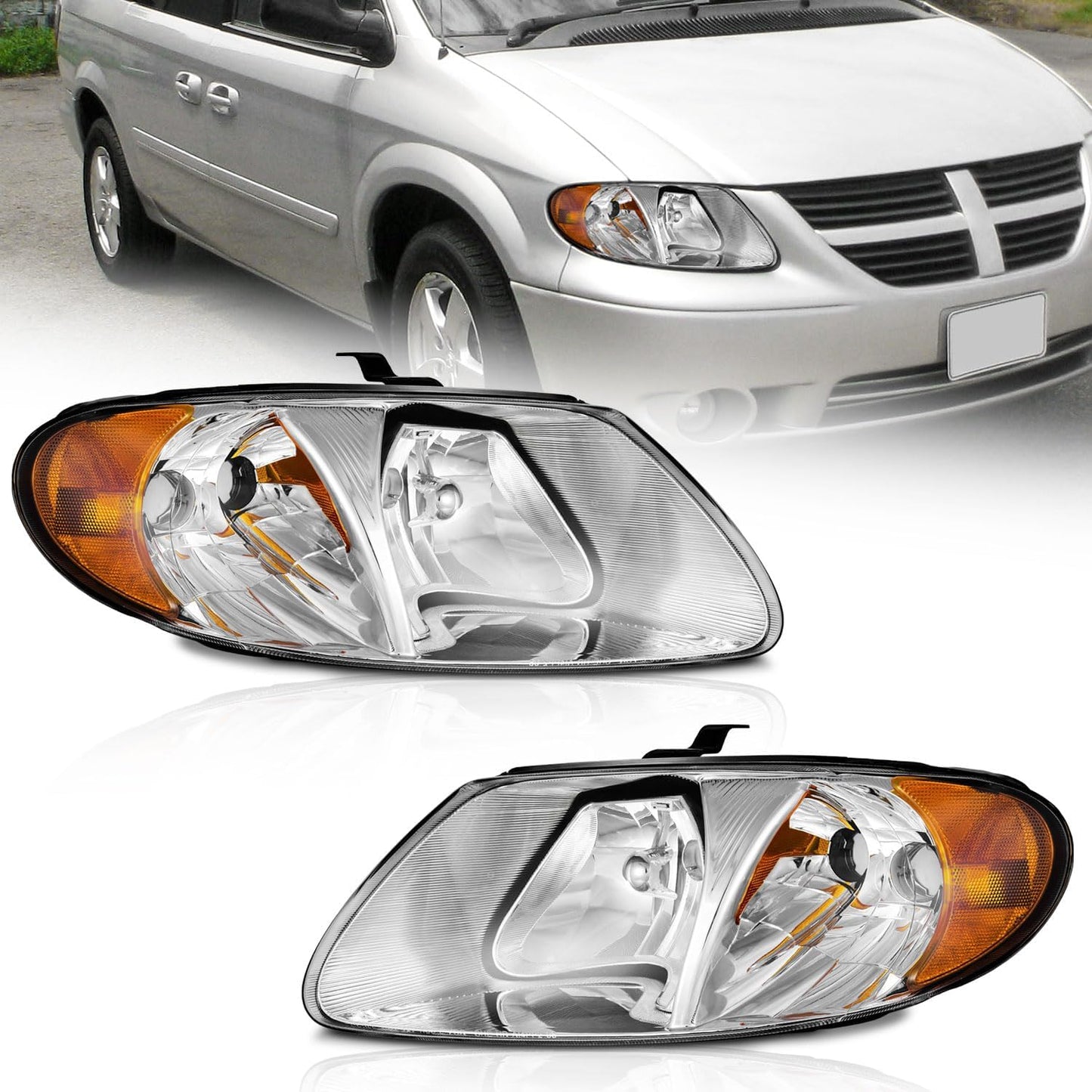 Headlight Assembly for 2001-2020 Dodge Grand Caravan & Chrysler Town & Country - Compatible with 2001-2003 Chrysler Voyager, Left & Right Replacement - OMOTOR