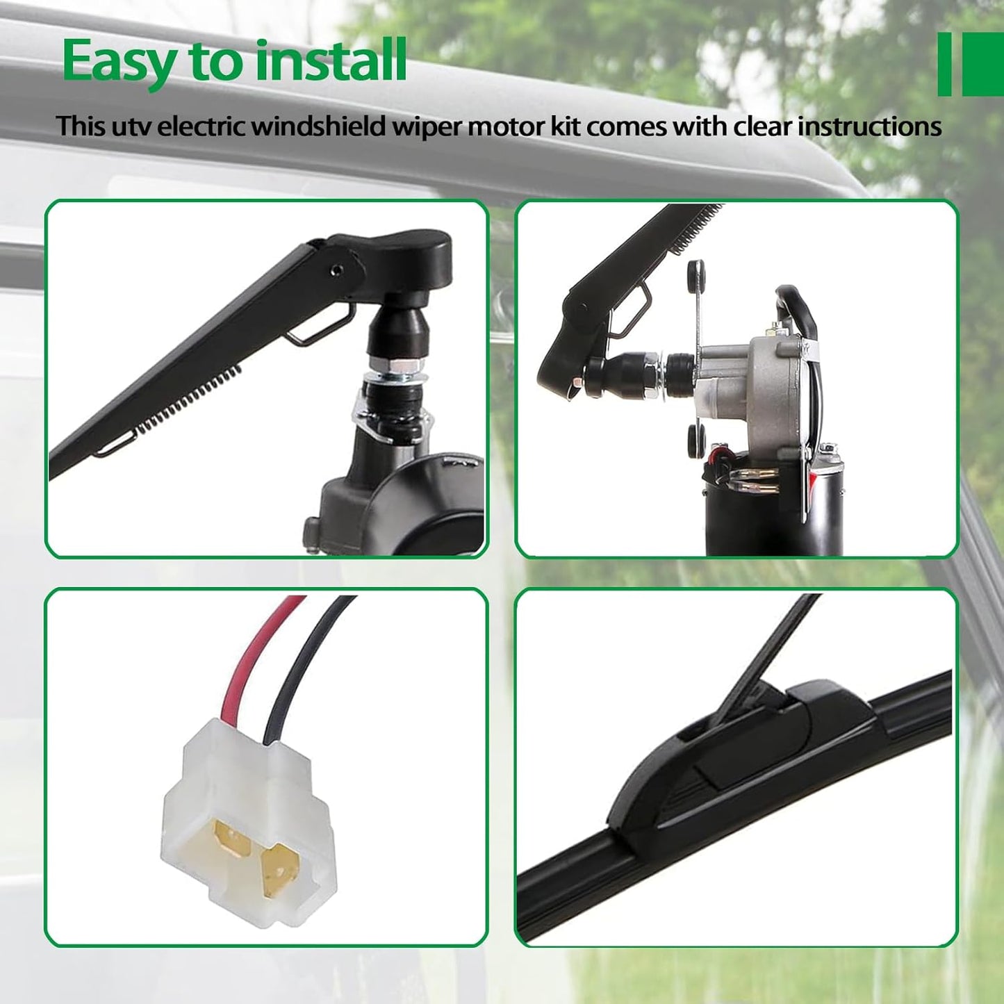 Xislet UTV Electric Windshield Wiper Kit Compatible with Polaris Ranger RZR Can Am Kawasaki Honda Pioneer Golf Cart Tractor with 12V Motor/2pcs 16inch Blades/Instructions