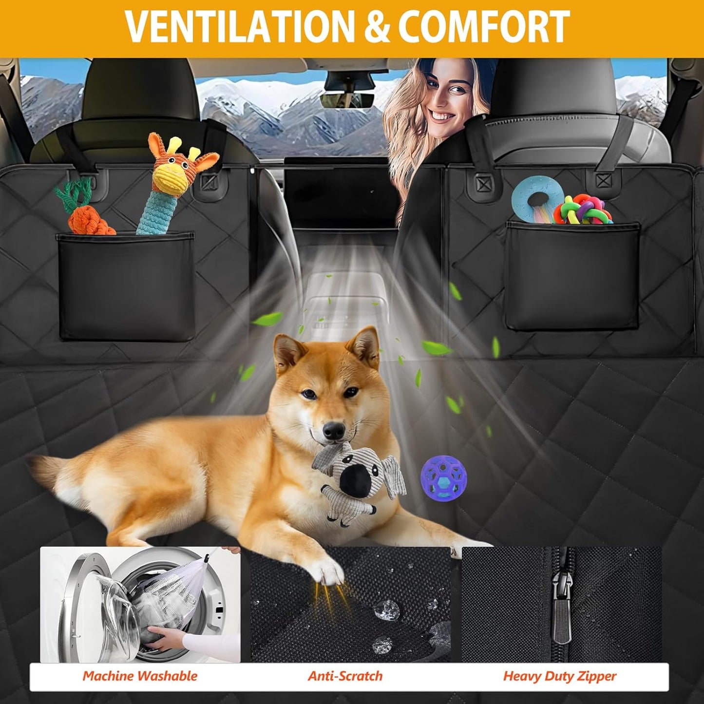 Back Seat Extender for Dogs-Large Space, Dog Car Seat Cover Hard Bottom Holds 400lbs, Sturdy Backseat Extender for Dogs, Waterproof Dog Hammock for Car Dog Car Bed for Car, SUV, Samll Truck - OMOTOR