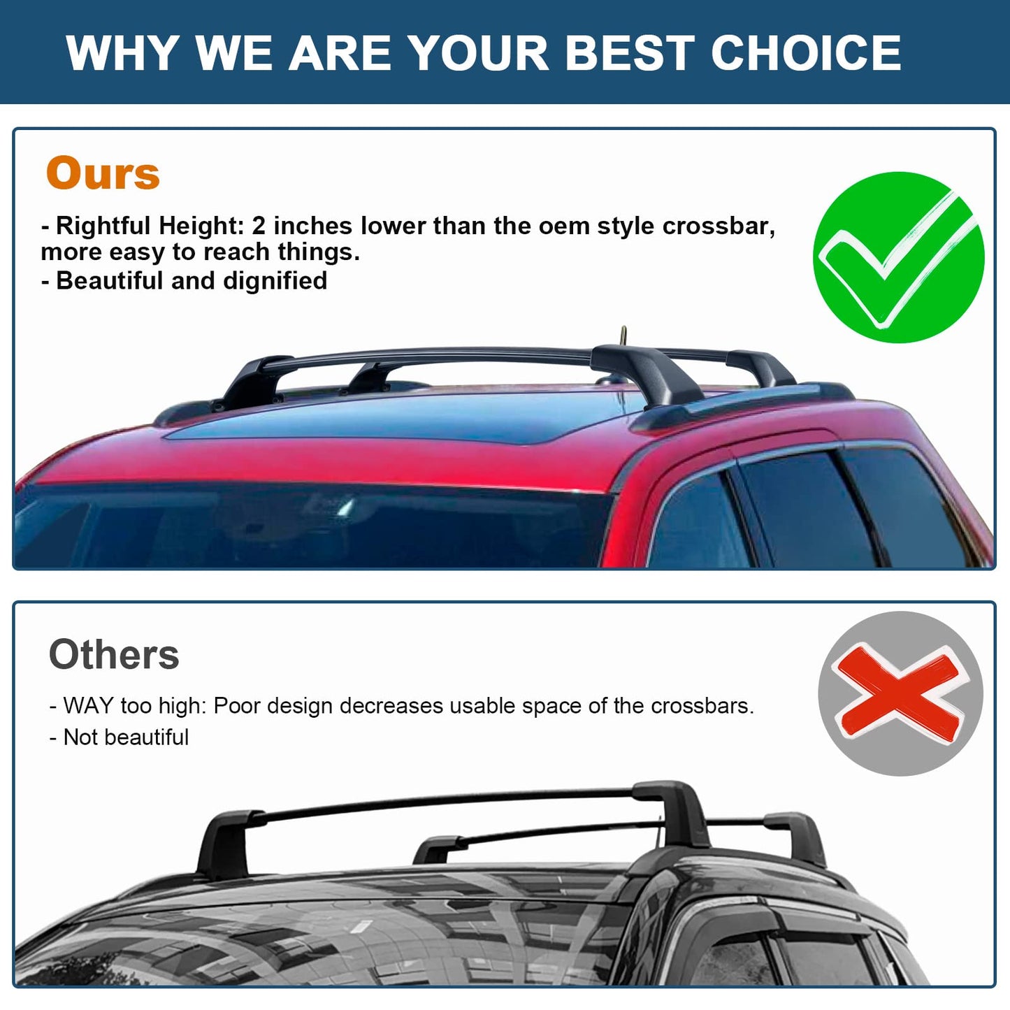 Roof Rack Cross Bars Compatible with Jeep Grand Cherokee L 2021-2024 and 2022 2023 2024 Grand Cherokee WL, Heavy Duty 220lb Aluminum Crossbar Racks Roof Rail Rooftop Luggage Canoe Carrier - OMOTOR