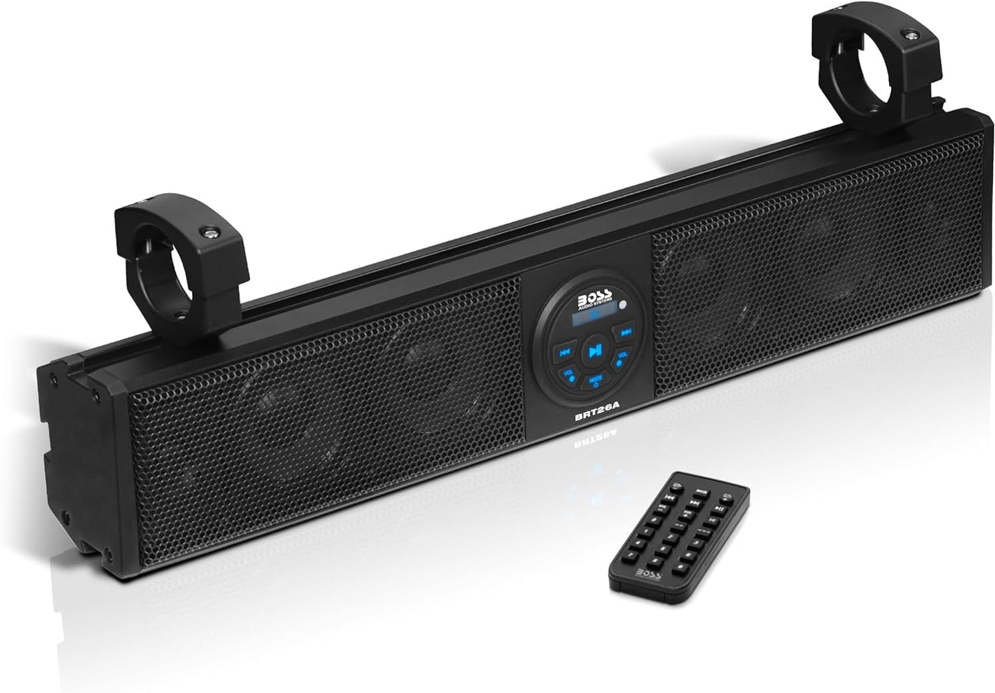 ATV UTV Sound Bar - 26 Inch Wide, 4 Inch Speakers, 1 Inch Soft Dome Tweeters, Full Range, IPX5 Weatherproof, Bluetooth, Built-in Amplifier, Golf Cart Compatible - OMOTOR