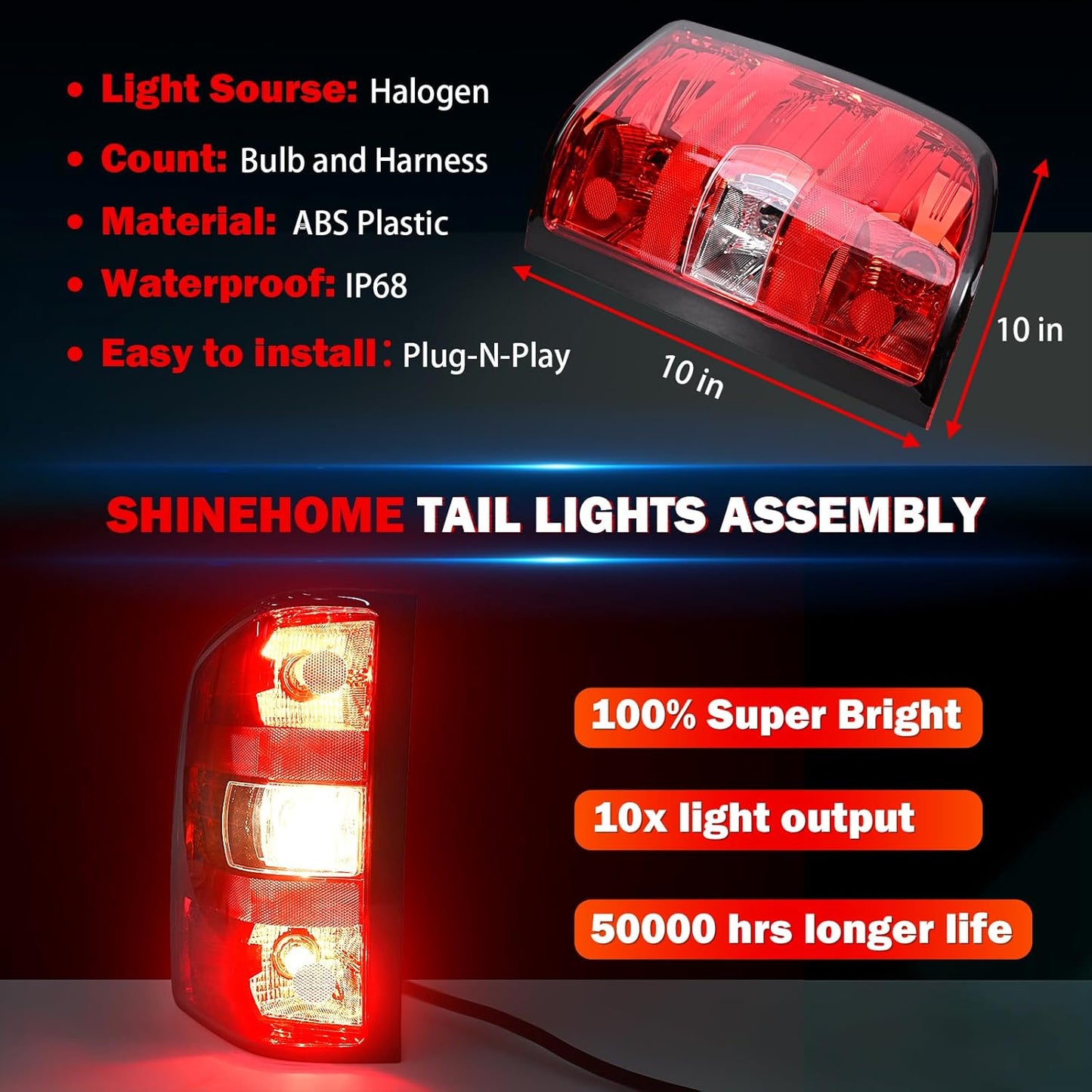 Tail Lights Assembly for Chevy Silverado 1500 2500 3500 2500HD 3500HD 2007 2008 2009 2010 2011 2012 2013 2014 Rear Brake Turn Signal Left Driver Right Passenger Taillights, 2 Packs