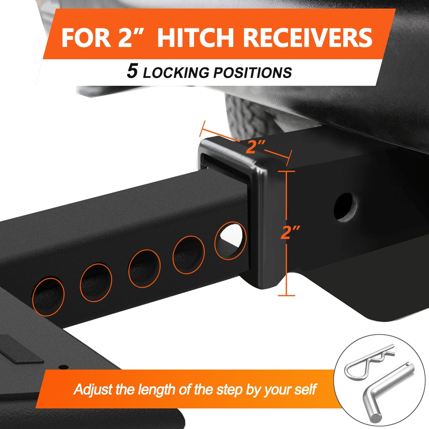 Towing Hitch Steps for 2" Hitch Receiver, Rear Trailer Hitch Bumper Guard Protector Universal Black Hitch Step Bar for Pickup Truck SUV - OMOTOR