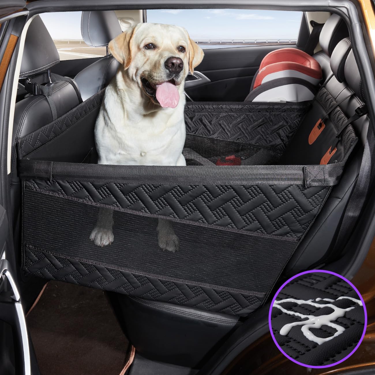 Dog Car Seat for Medium/Large Dogs, Back Seat Extender & Hammock, Waterproof Pet Car Bed Mattress for Car SUV Truck, Easy to Clean & Non-Slip - OMOTOR